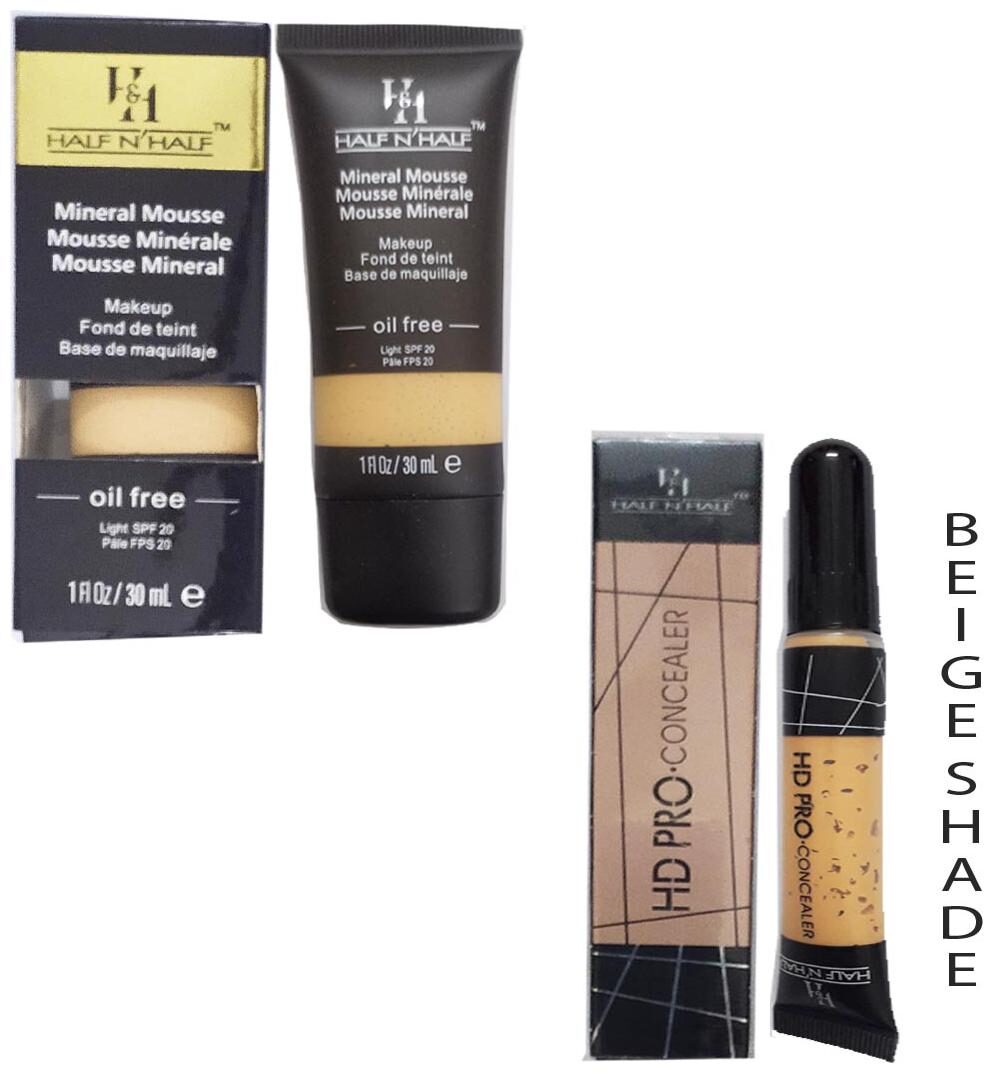 

Half N Half Mineral Mousse Oil Free Spf 20 (Natural Shade) And Pro Concealer (Beige Shade No 5) (Pack of 2)