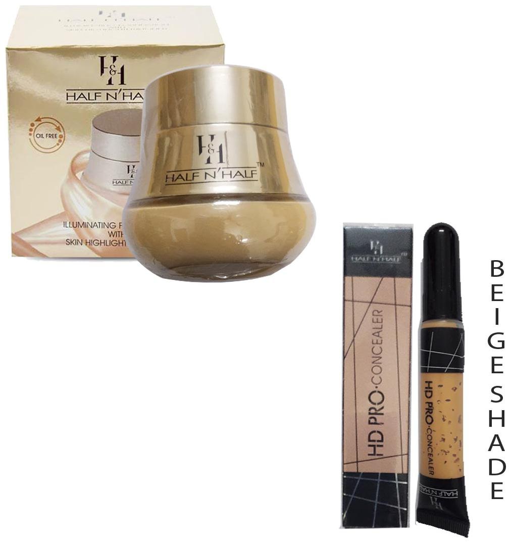 

Half N Half Illuminating Foundation With Skin Highlighter Toner 65ml (Natural Beige Shade No 1)And Pro Concealer 8g (Beige Shade)(Pack of 2)