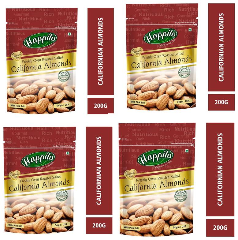 

Happilo Premium Californian Almonds Roasted Salted 800gm (Combo Pack of 200gm x 4)