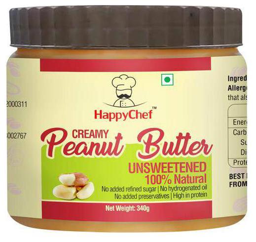 

Happy Chef Peanut Butter - Creamy 100 Natural Unsweetened 340 g