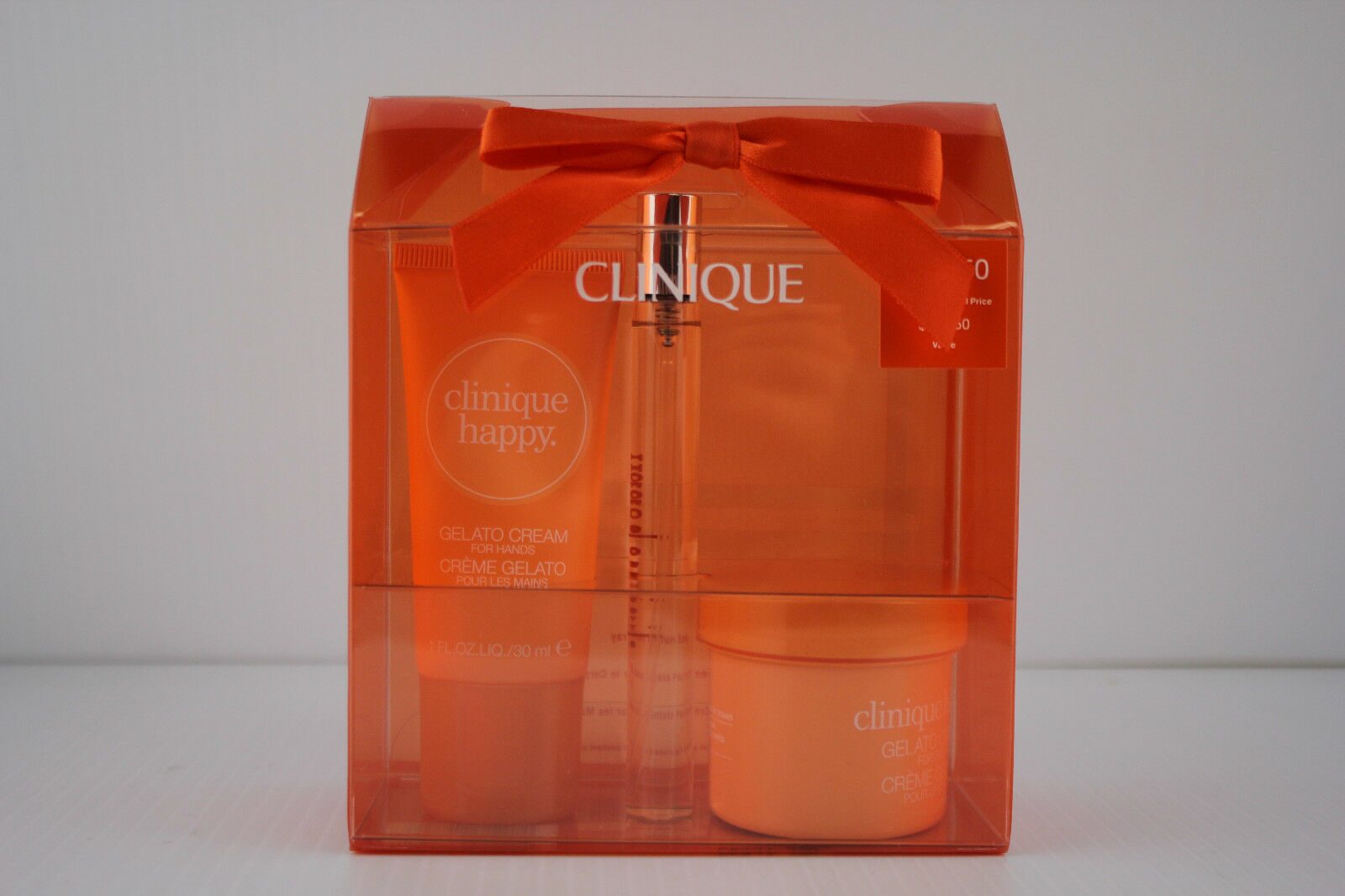 

HAPPY CLINIQUE GIFT SET 3PC PERFUME SPRAY 34 OZ BODY CREAM HAND CREAM NIB