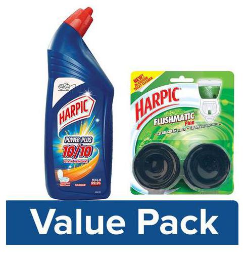 

Harpic Toilet Cleaner - Orange 1 L Toilet Cleaner - Flushmatic Pine 100 g Combo