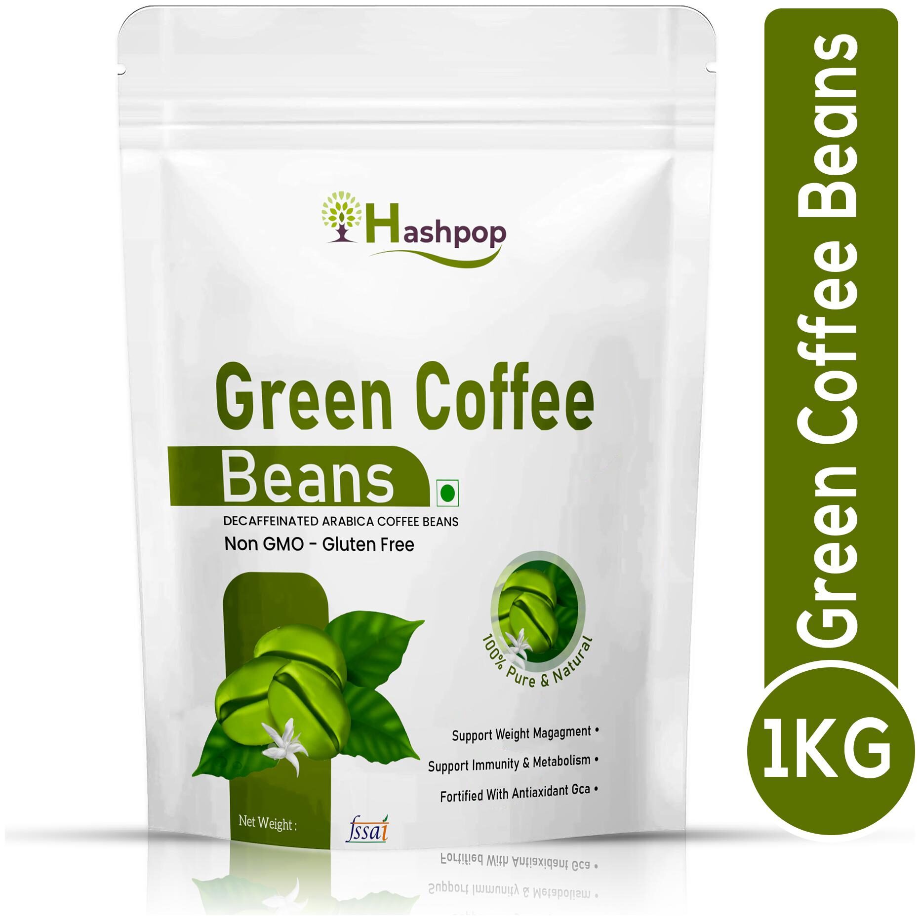 

Hashpop Green Coffee Beans for Weight Loss Management Instant Coffee (1kg Green Coffee Flavoured)