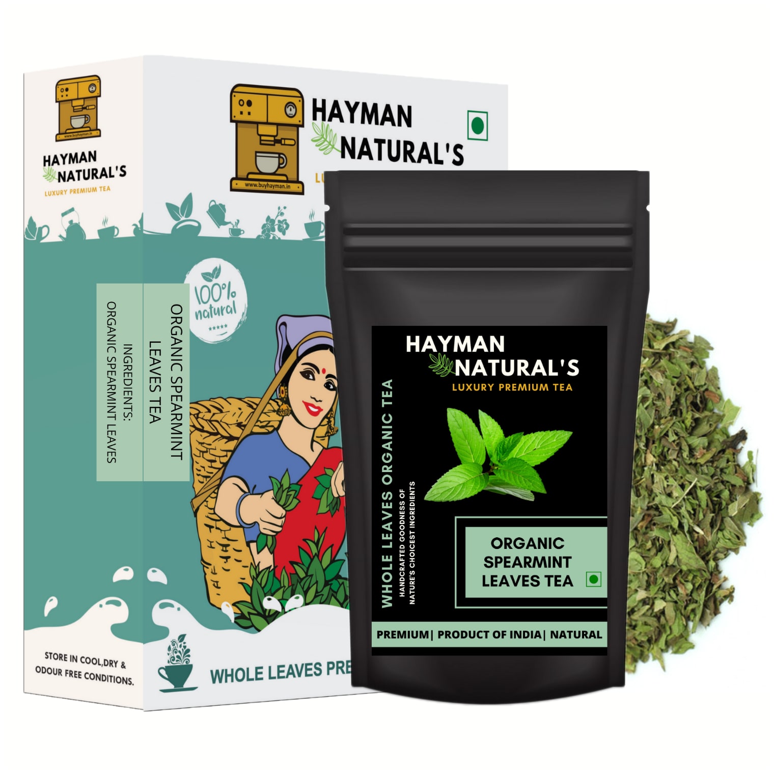 

HAYMAN NATURAL S Organic Spearmint Leaves Herbal Tea (41 Cups) for PCOD and PCOS - Cure Facial Hair and Acne Due to Hormonal Imbalance -50g