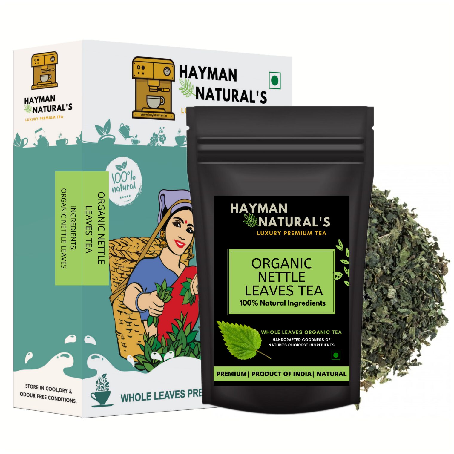 

HAYMAN NATURAL S Organic Nettle Leaves Tea (82 Cups) Urtica Dioica-Herbal Tea Lowers Blood Pressure Levels Eases Joints Reduces PMS Symptoms -100g