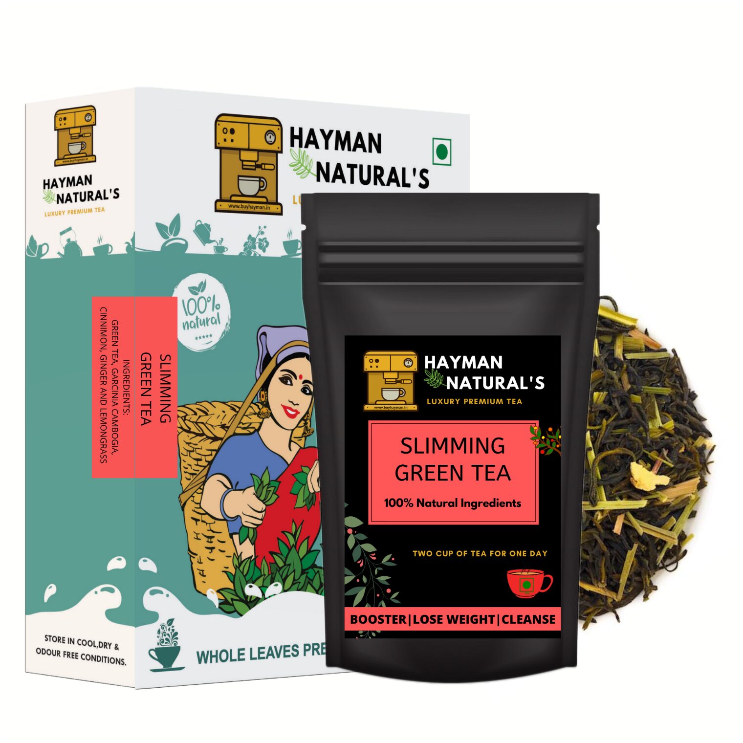 

HAYMAN NATURAL S Slimming Green Tea (56 Cups) For Weight Loss and Belly Fat Made with Garcinia Cambogia Lemongrass-100 Natural -100g