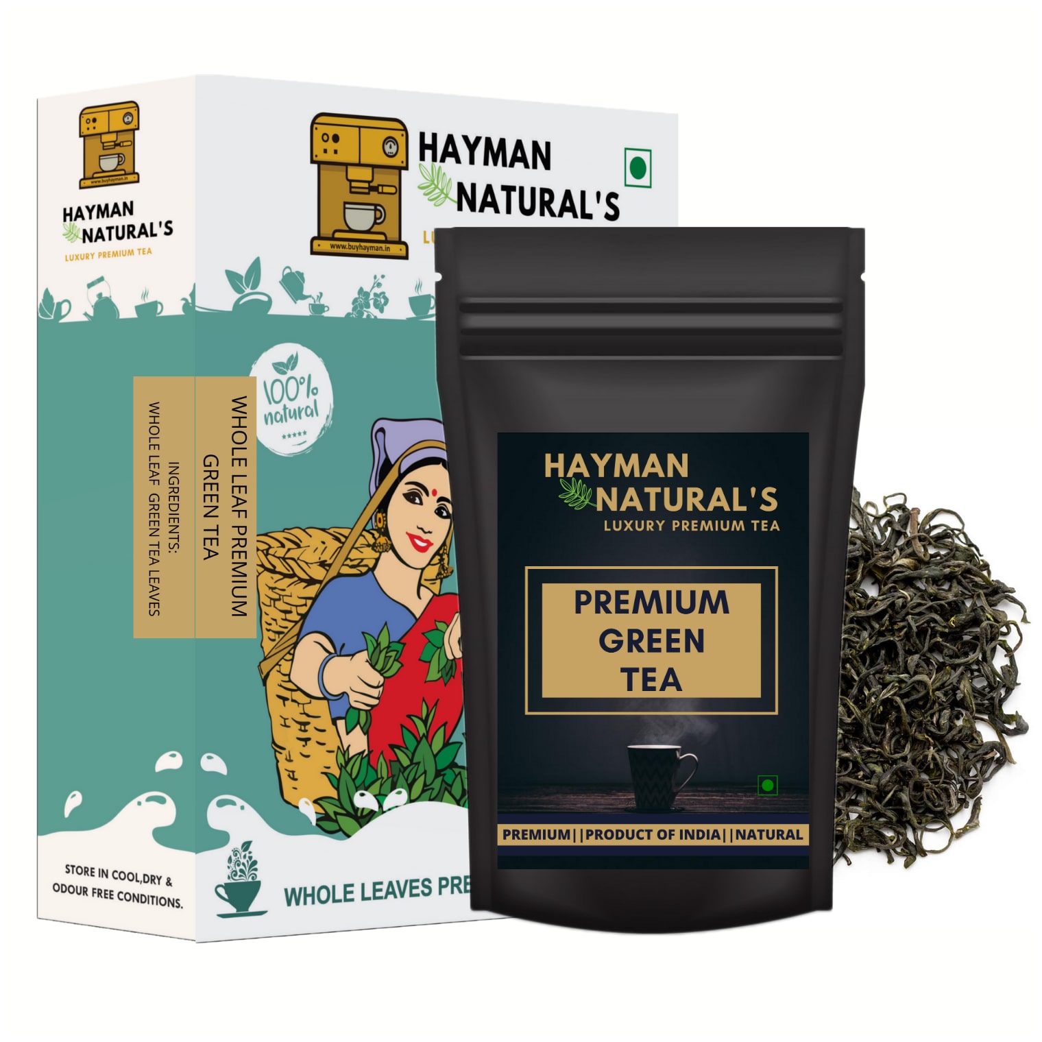 

HAYMAN NATURAL S Whole Leaf Green Tea (82 Cups) Premium Long Leaf Handpicked Loose Green Tea Weight Management Tea -100g