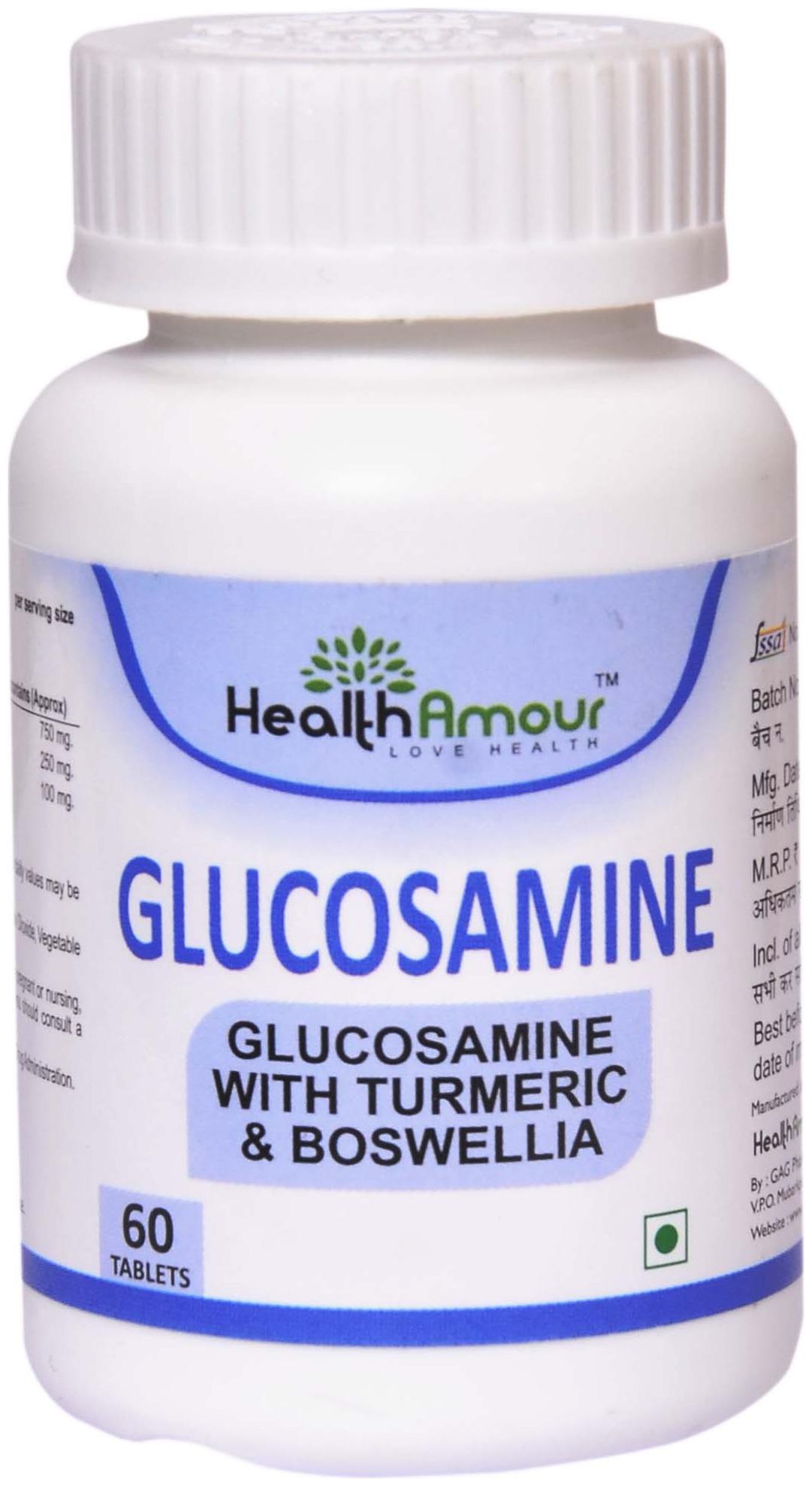 

HealthAmour Glucosamine with Turmeric and Boswellia Tablets For Cartilage Support Extra Strength (60 Tablets Pack)