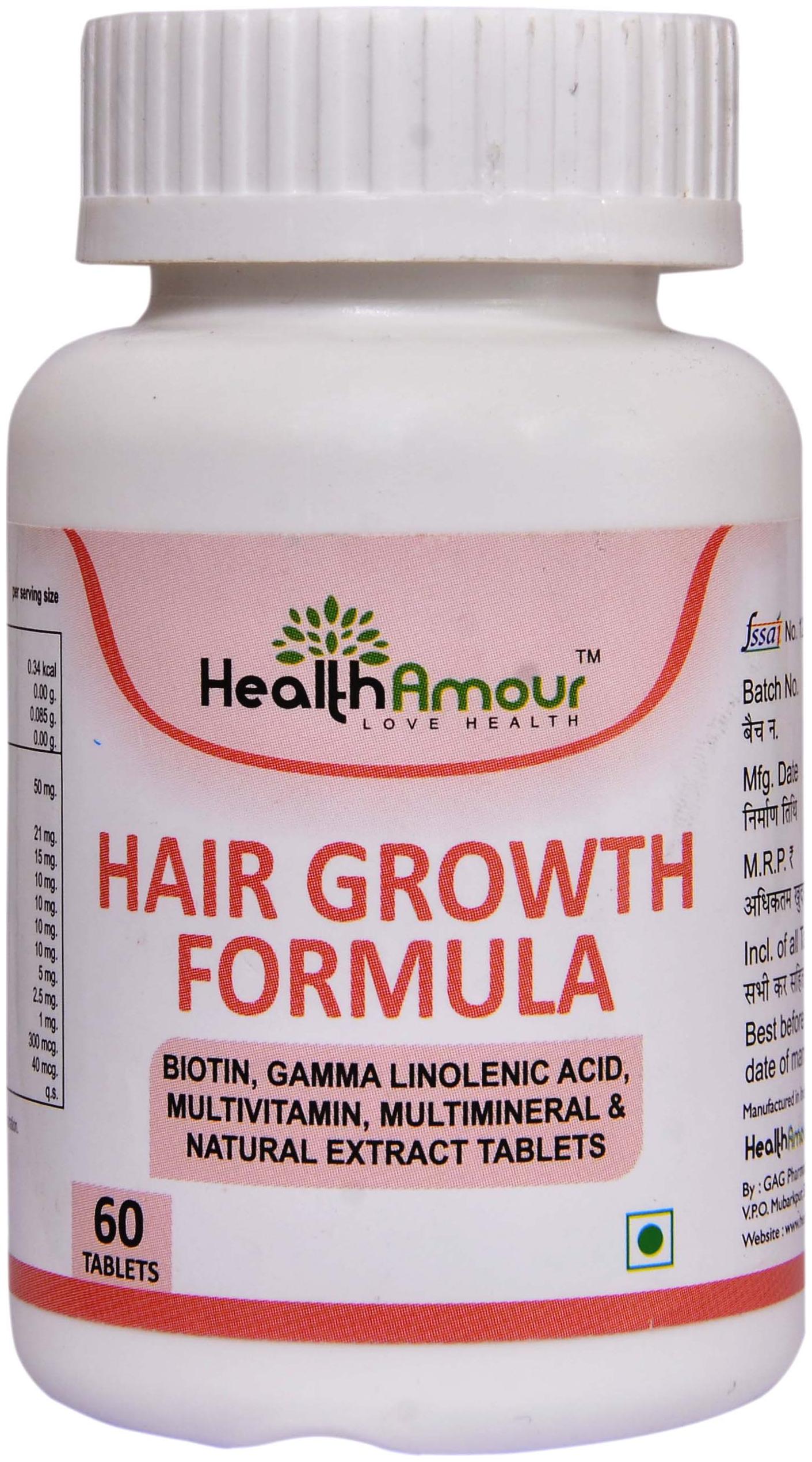 

HealthAmour HAIR GROWTH FORMULA Veg Tablets For Hair Growth Hair Fall Control for Men and Women (60 Tablets Pack)