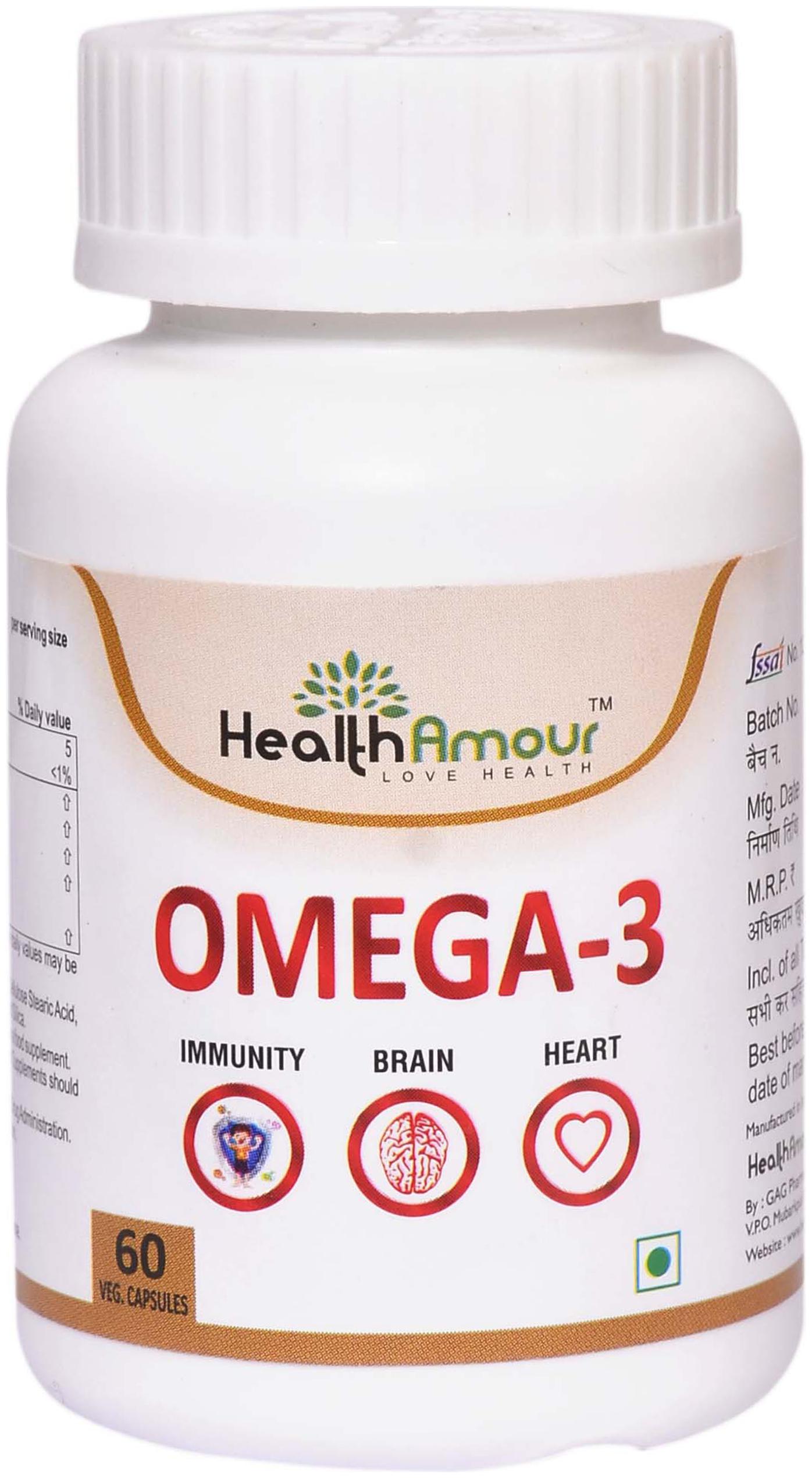 

HealthAmour Omega 3 (DHA 200mg EPH 100mg) with Green Tea Extract For Immunity brain heart and eye health (60 Capsule Pack)