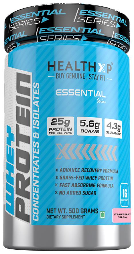 

HealthXP Essential Series 100 Whey Protein 500Gm - Strawberry Cream