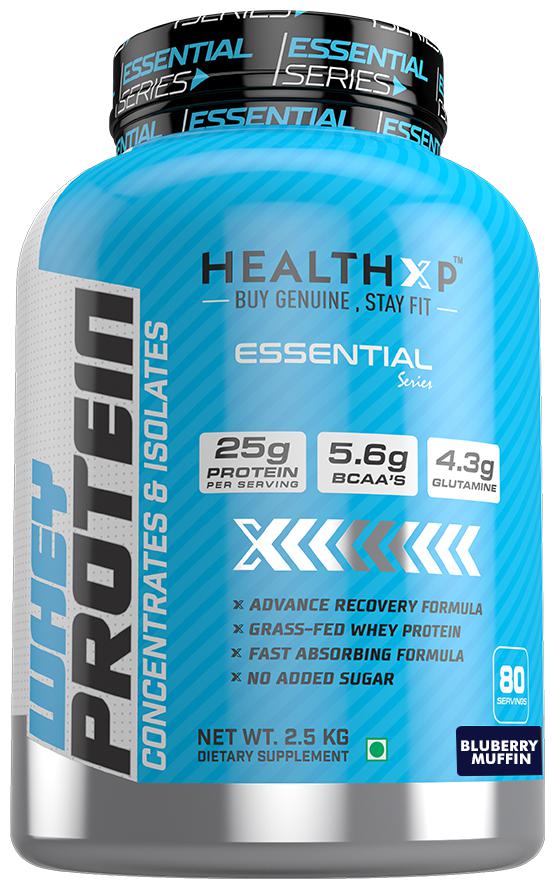 

HealthXP Essential Series 100 Whey Protein 2 5Kg Blueberry Muffin (Pack Of 1)