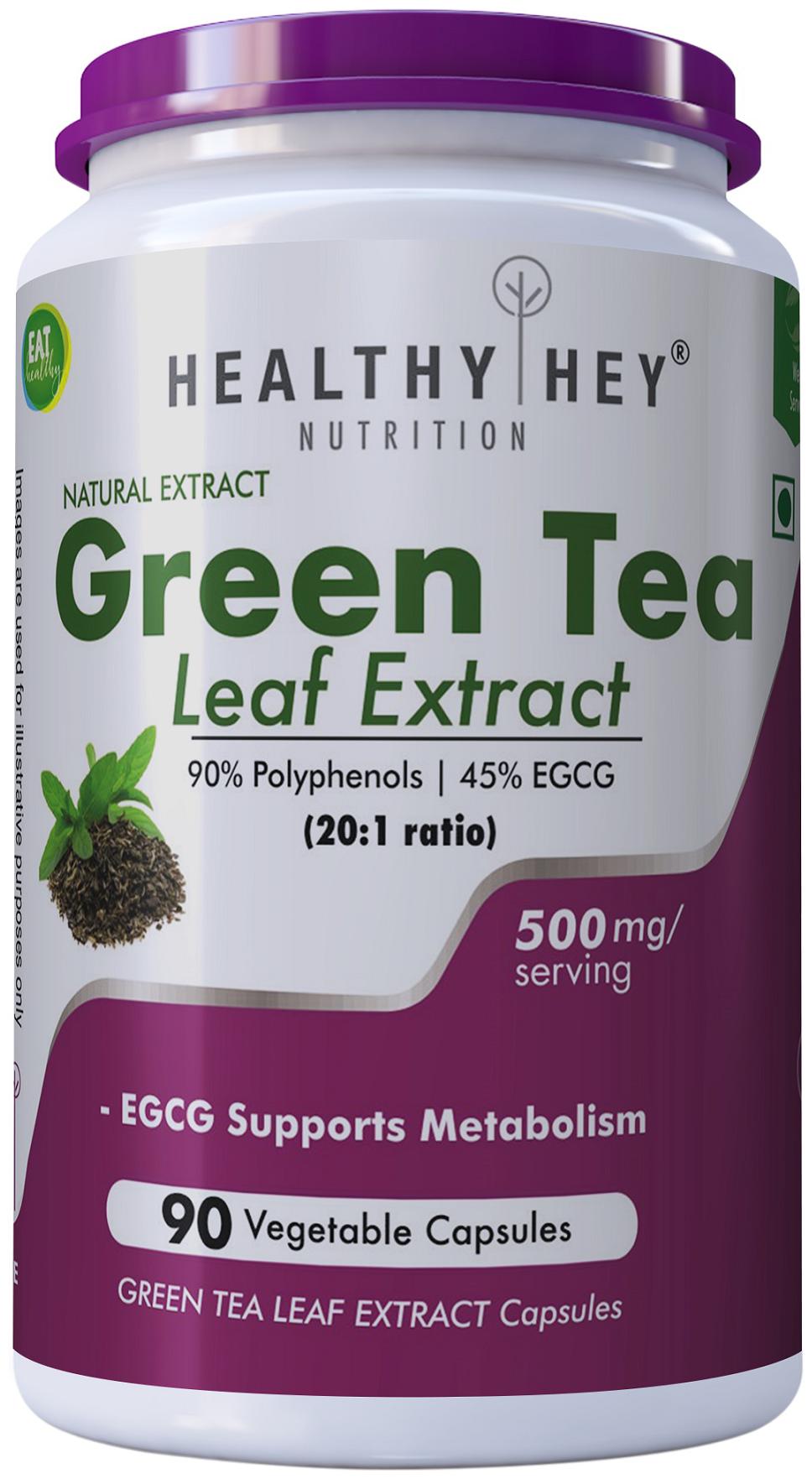 

Healthy Hey Nutrition Gree Tea Extract 90 Polyphenols 45 Egcg 20 1 Ratio - 500Mg - 90 Veg Capsules