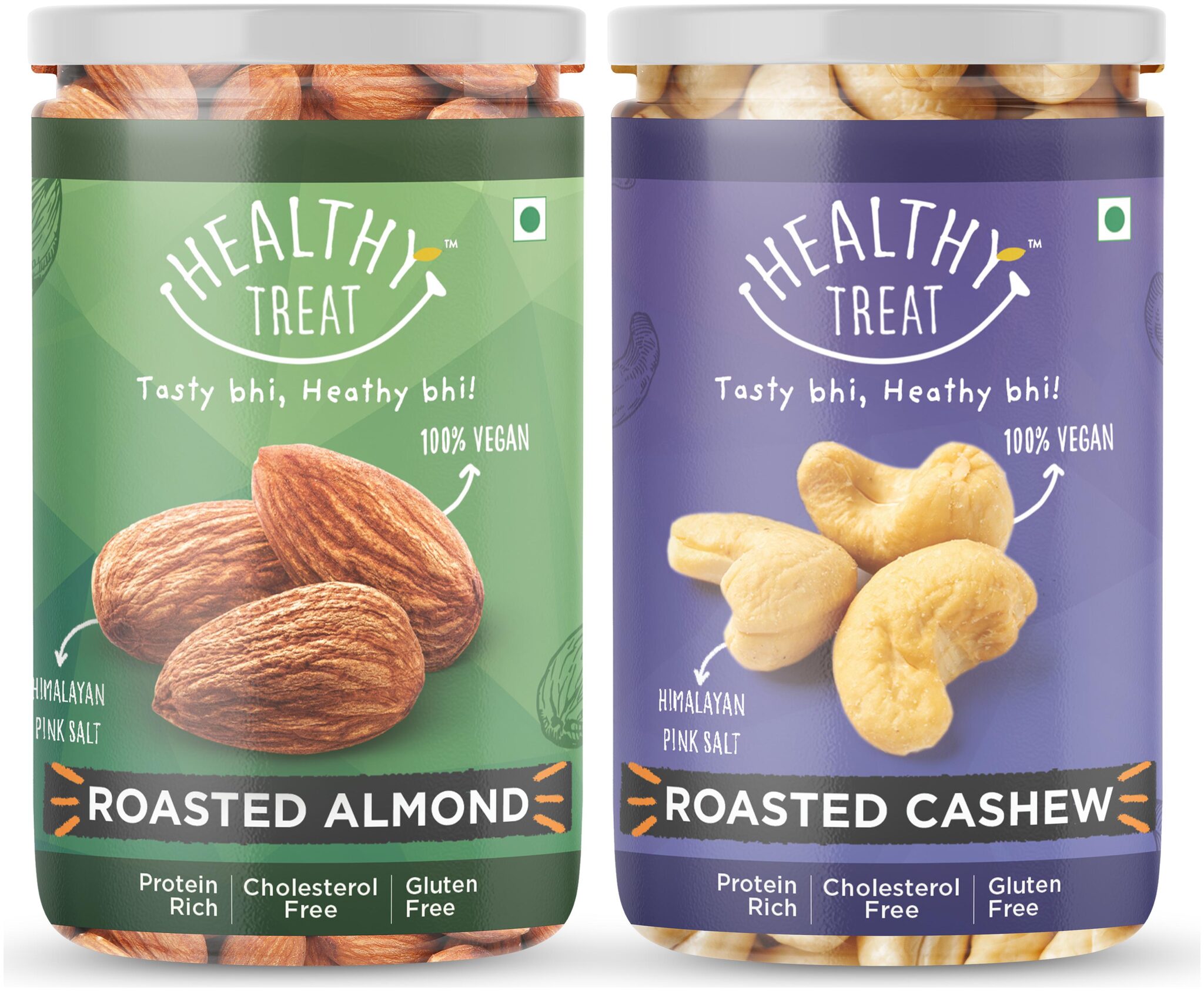 

Healthy Treat Premium Roasted Almond 200g And Cashew 200g Combo Himalayan Salted (Pack Of 2)