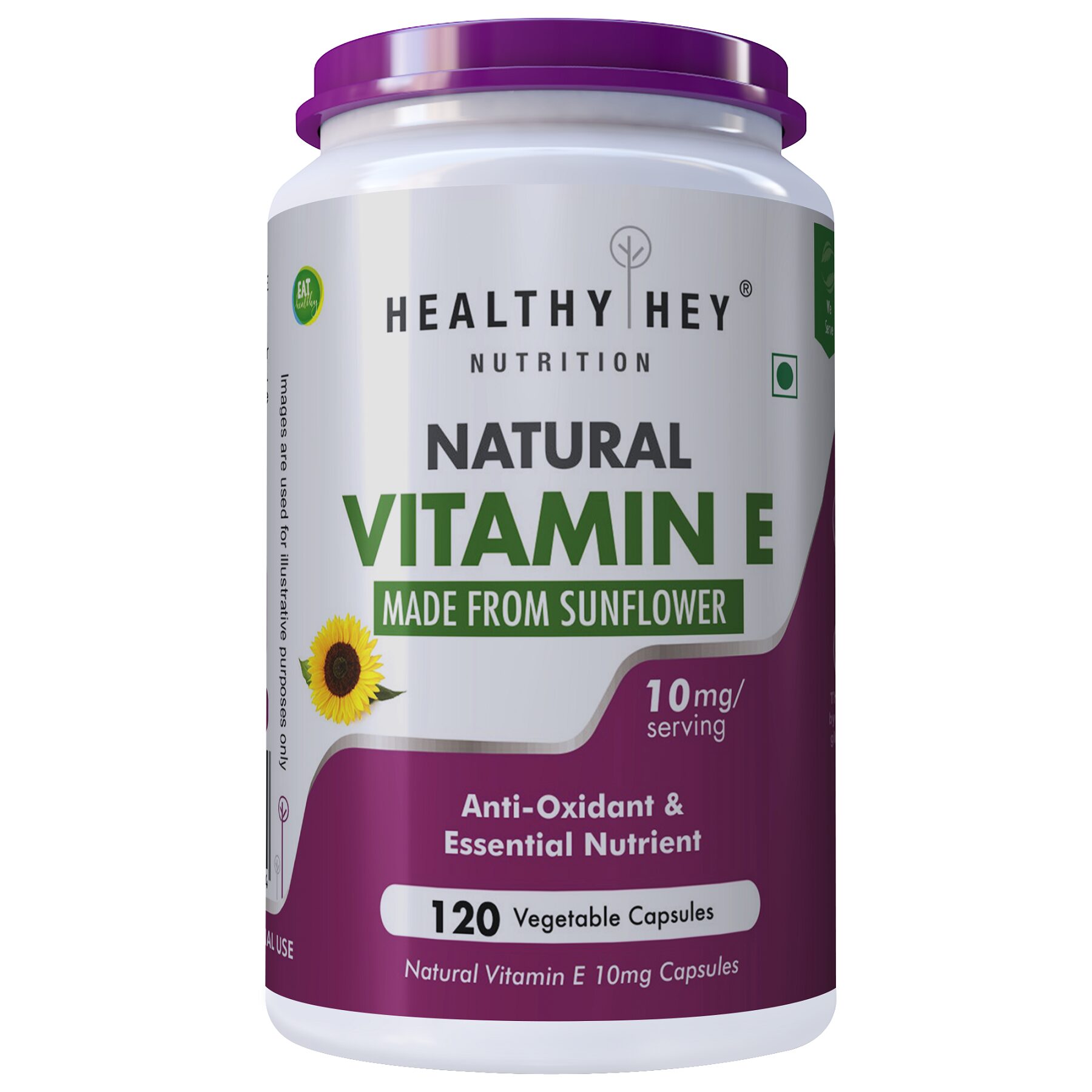 

HealthyHey Nutrition Natural Vitamin E Made from Sunflower - D-Alpha-Tocopherol - 10mg - 120 Veg Capsules