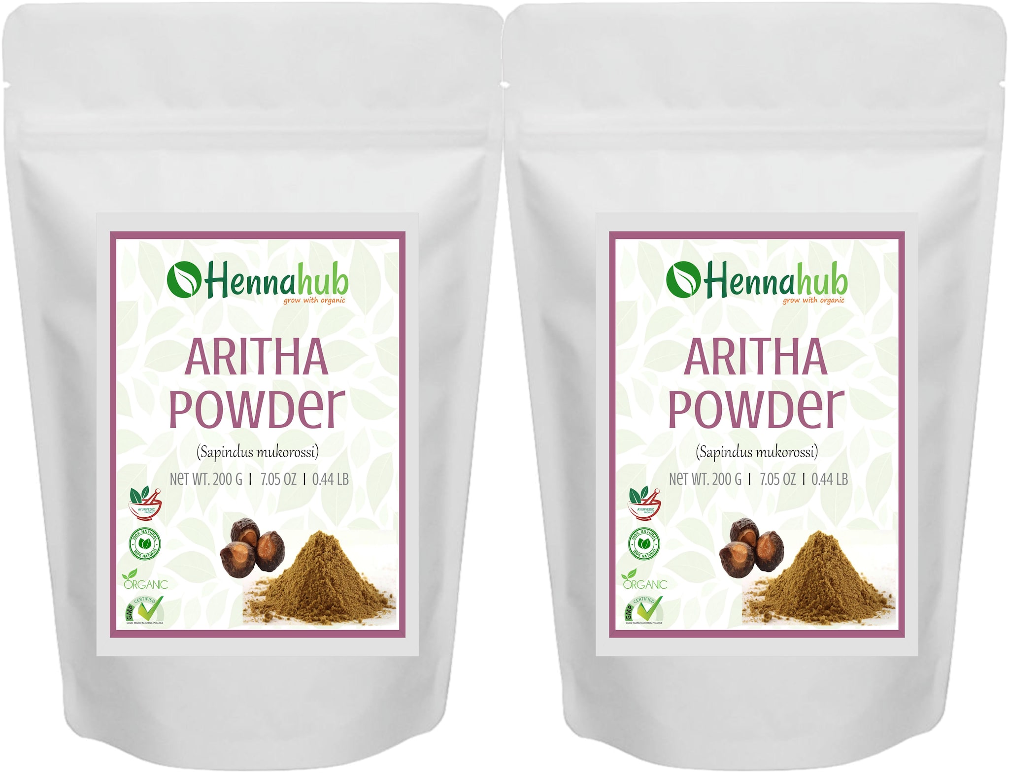 

HENNAHUB Natural Aritha Powder for Hair (Reetha Soapnut Powder) Natural Organic Leaves Herbs Hair Strengthening Shine Conditioning Pack of 2 each 200g