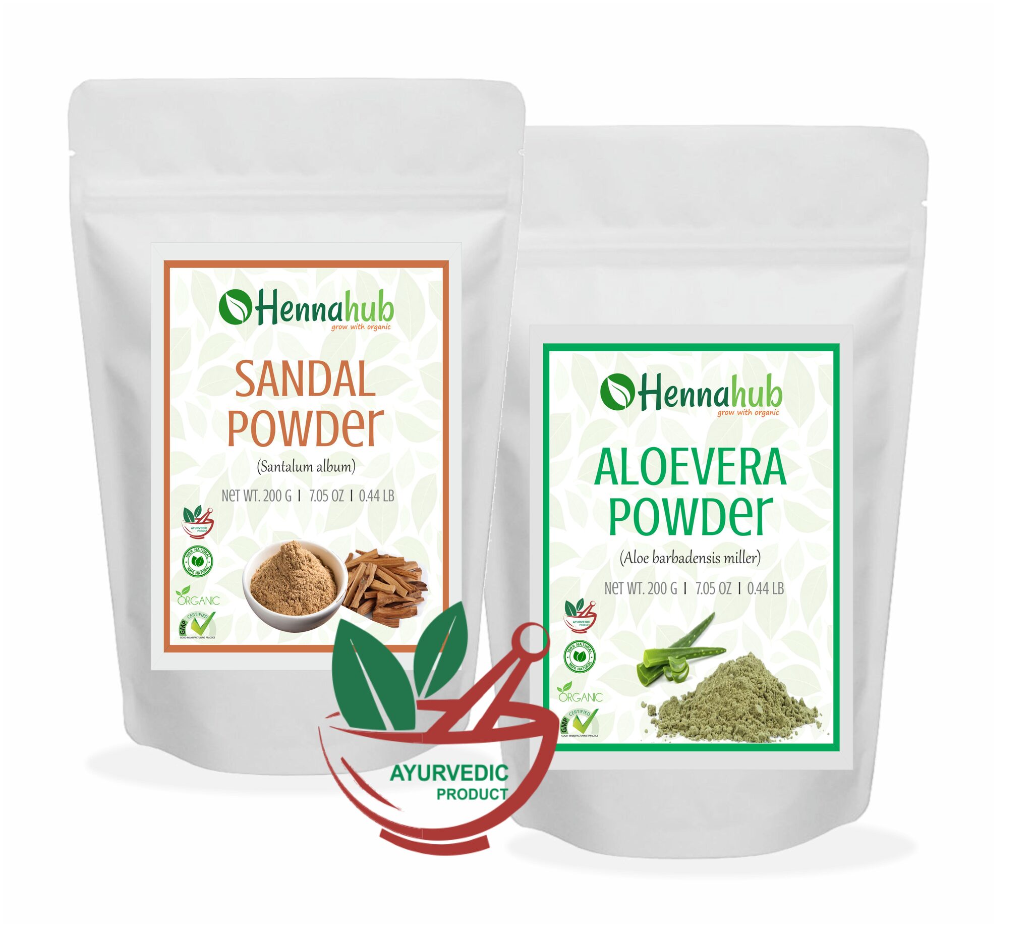 

Hennahub Natural Pure Sandalwood Powder With Aloe Vera Powder For Face Pack 200g Each