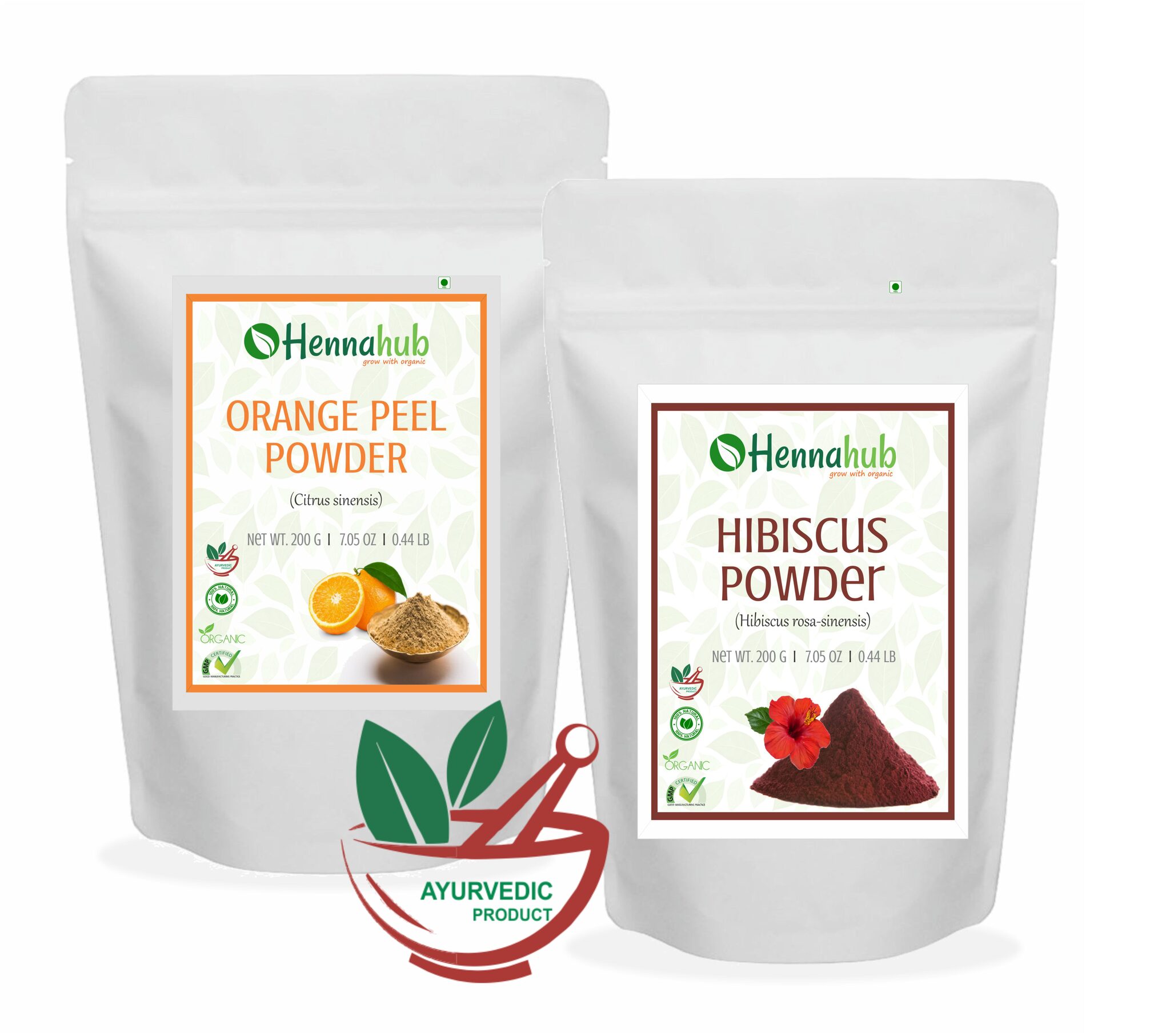 

Hennahub Natural Pure Hibiscus Powder With Orange Powder For Face Pack 200g Each