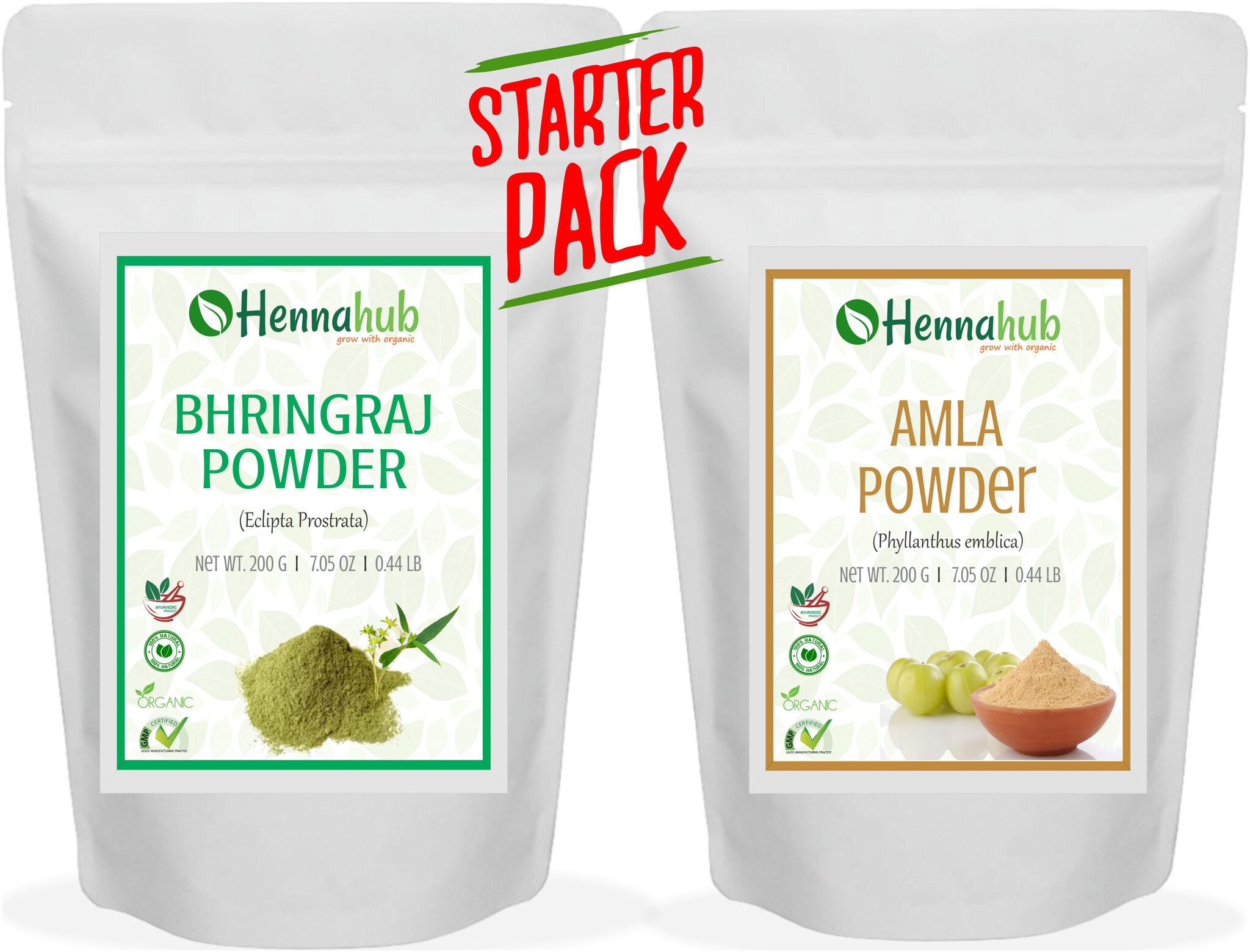 

HENNAHUB Natural Pure Amla powder with Bhringraj Pwder for Hair Care 200g (Pack of 2 )