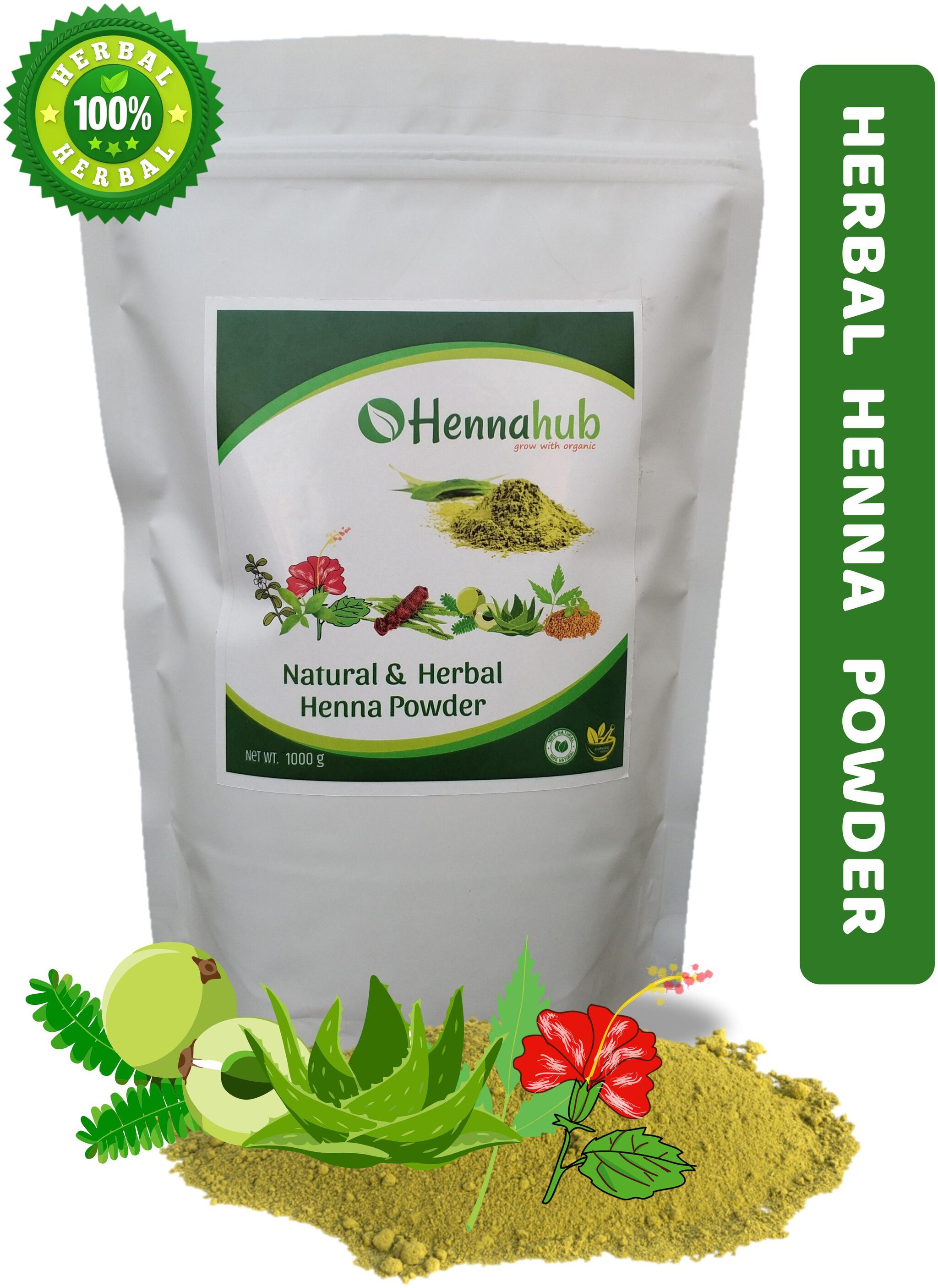 

HENNAHUB HERBAL Heena Powder for Hair Mehndi Natural Organic Leaves Herbs Hair Strengthening Shine Conditioning 1kg
