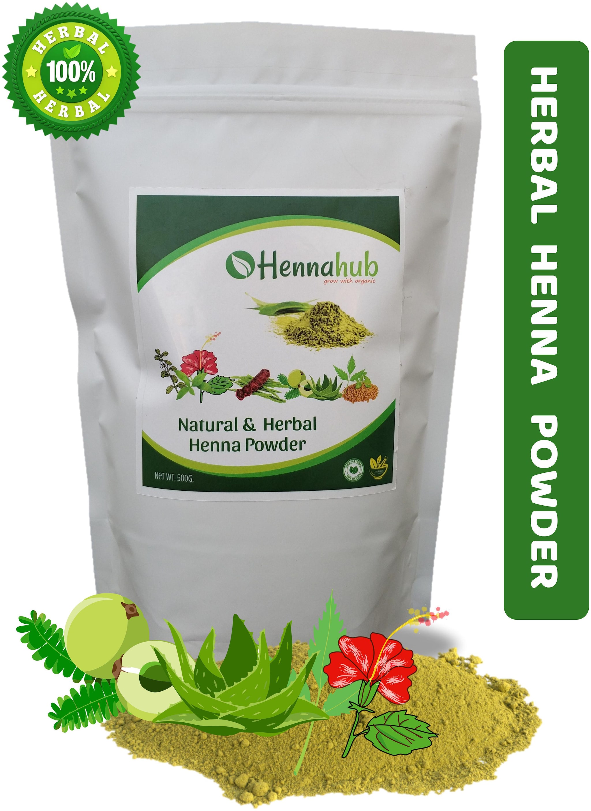 

HENNAHUB HERBAL Heena Powder for Hair Mehndi Natural Organic Leaves Herbs Hair Strengthening Shine Conditioning 500g