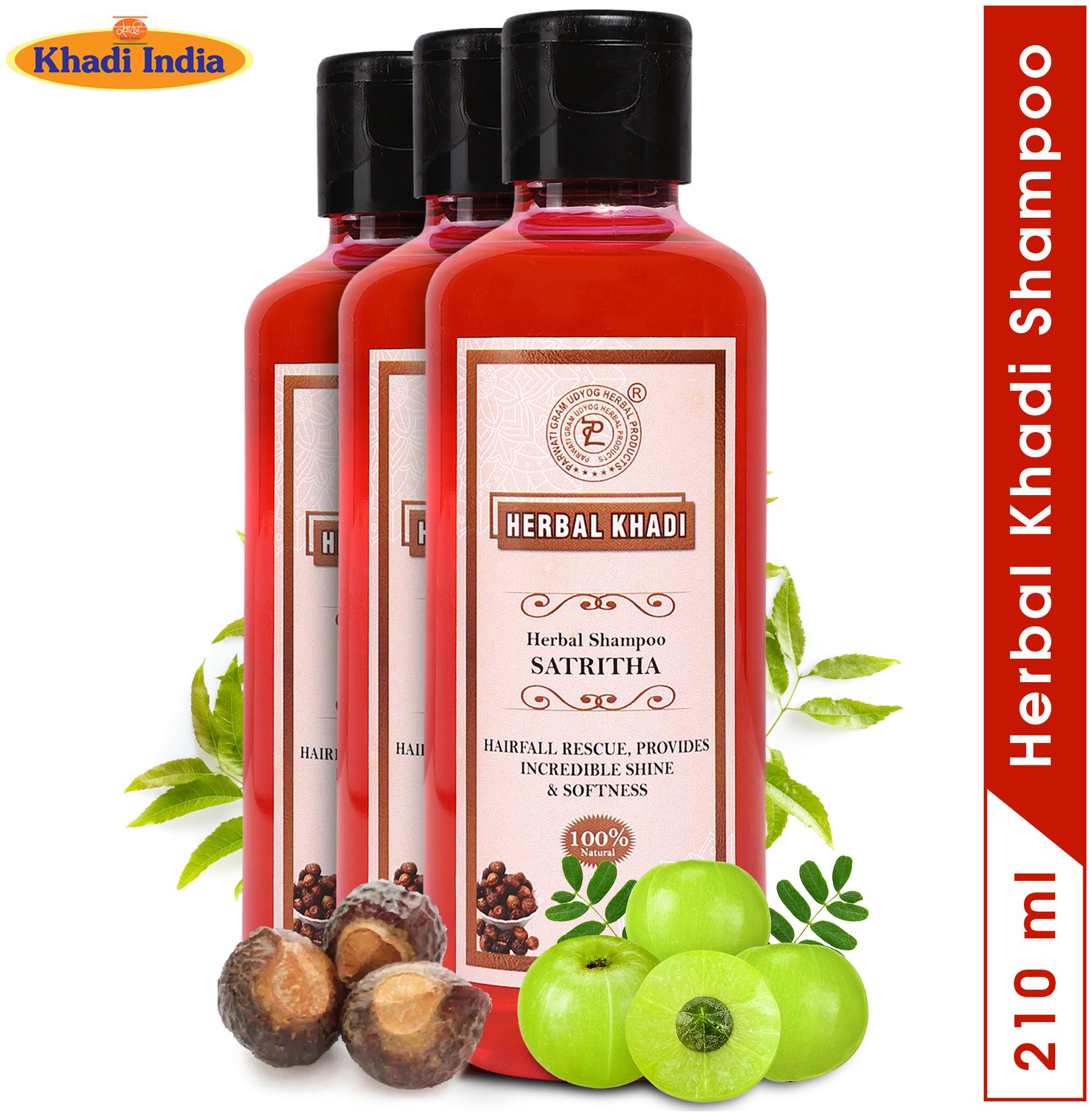 

Herbal Khadi Satreetha Deep Cleansing Herbal Shampoo For Soft Smooth Shiny Hair Moisturized Conditioned 210 ml (Pack of 3)