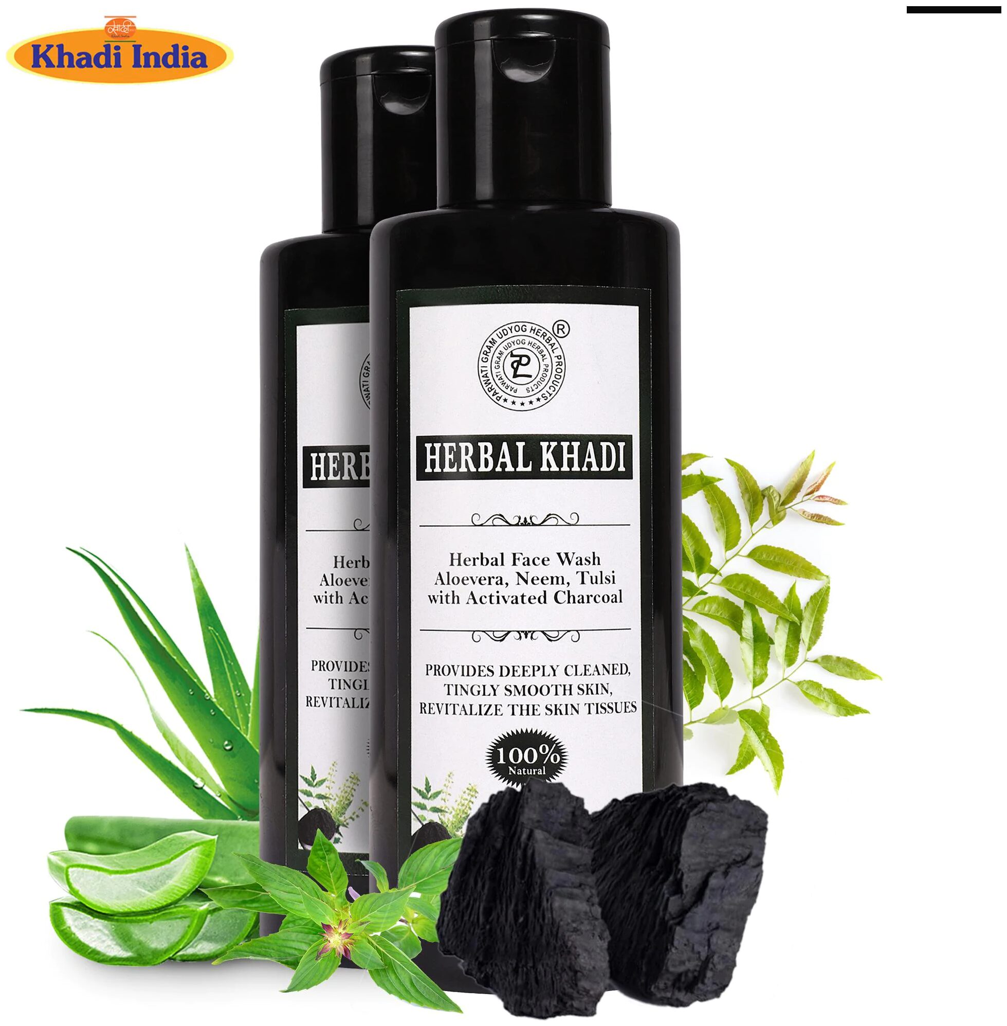 

Herbal Khadi Activated Charcoal (No Sulphates Parabens) Natural Face Wash Deep Detoxifier Oil Control Anti Pollutant Pores Cleanser 210 ml ( Pack of 2 )