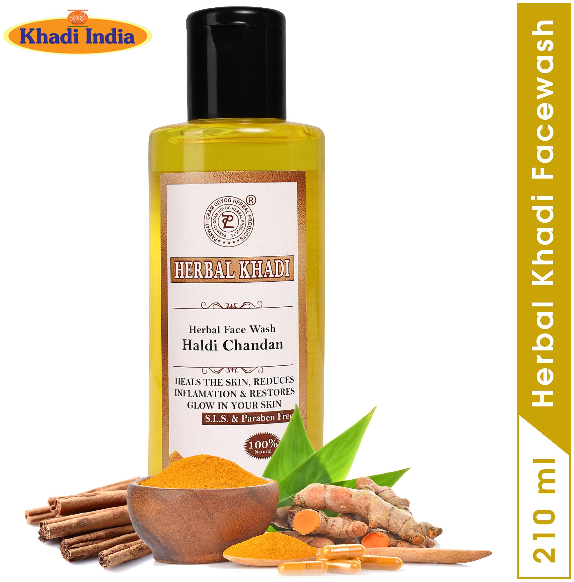 

Herbal Khadi Haldi Chandan (No Sulphates Parabens) 100 Natural Glow Face Wash for Scar Tan Remover Anti Acne Antiseptic 210 ml ( Pack of 1 )