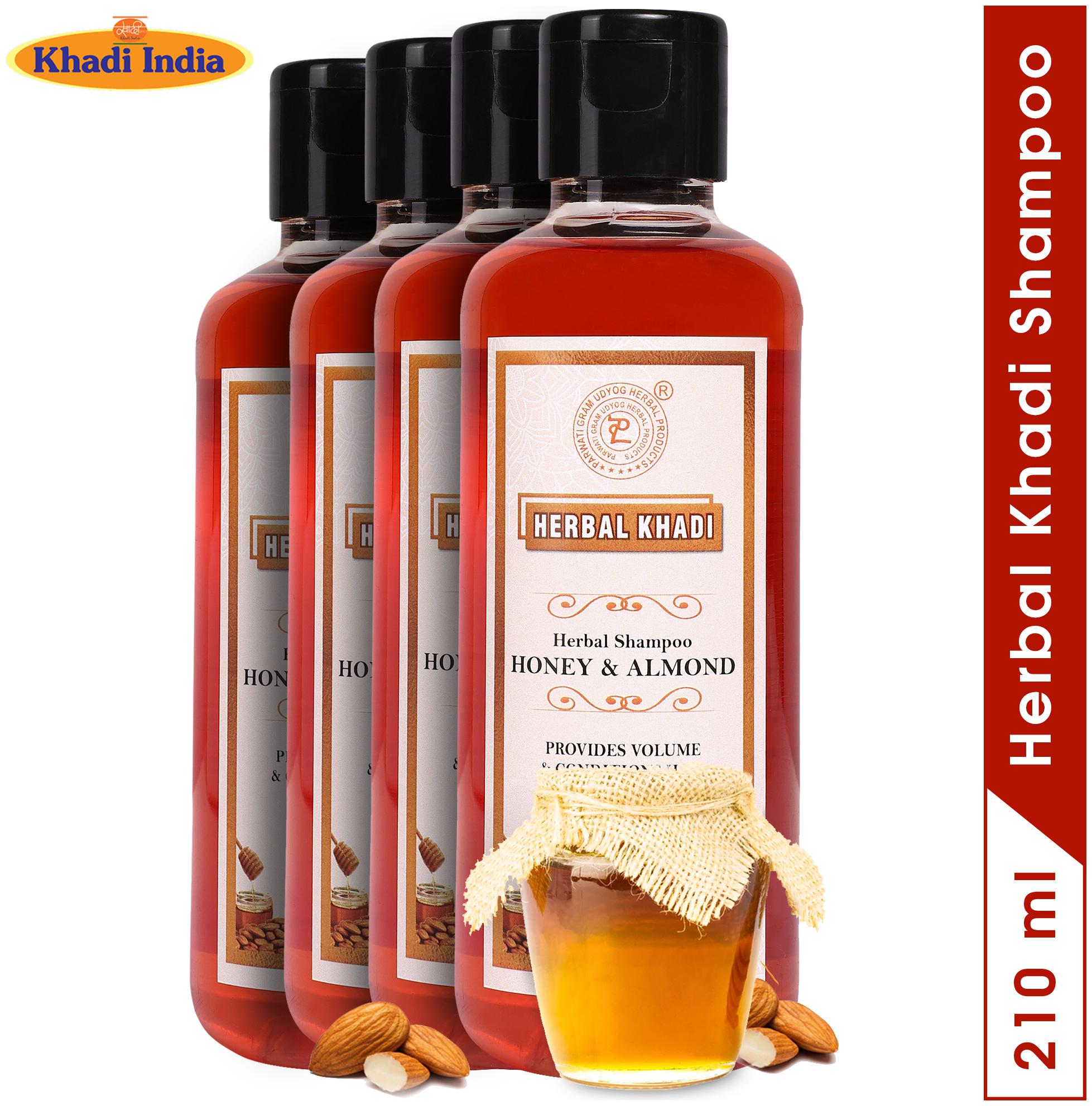 

Herbal Khadi Honey Almond Herbal Natural Shampoo For Hair Fall Control Promotes Hair Growth Nourishing 210 ml (Pack of 4)