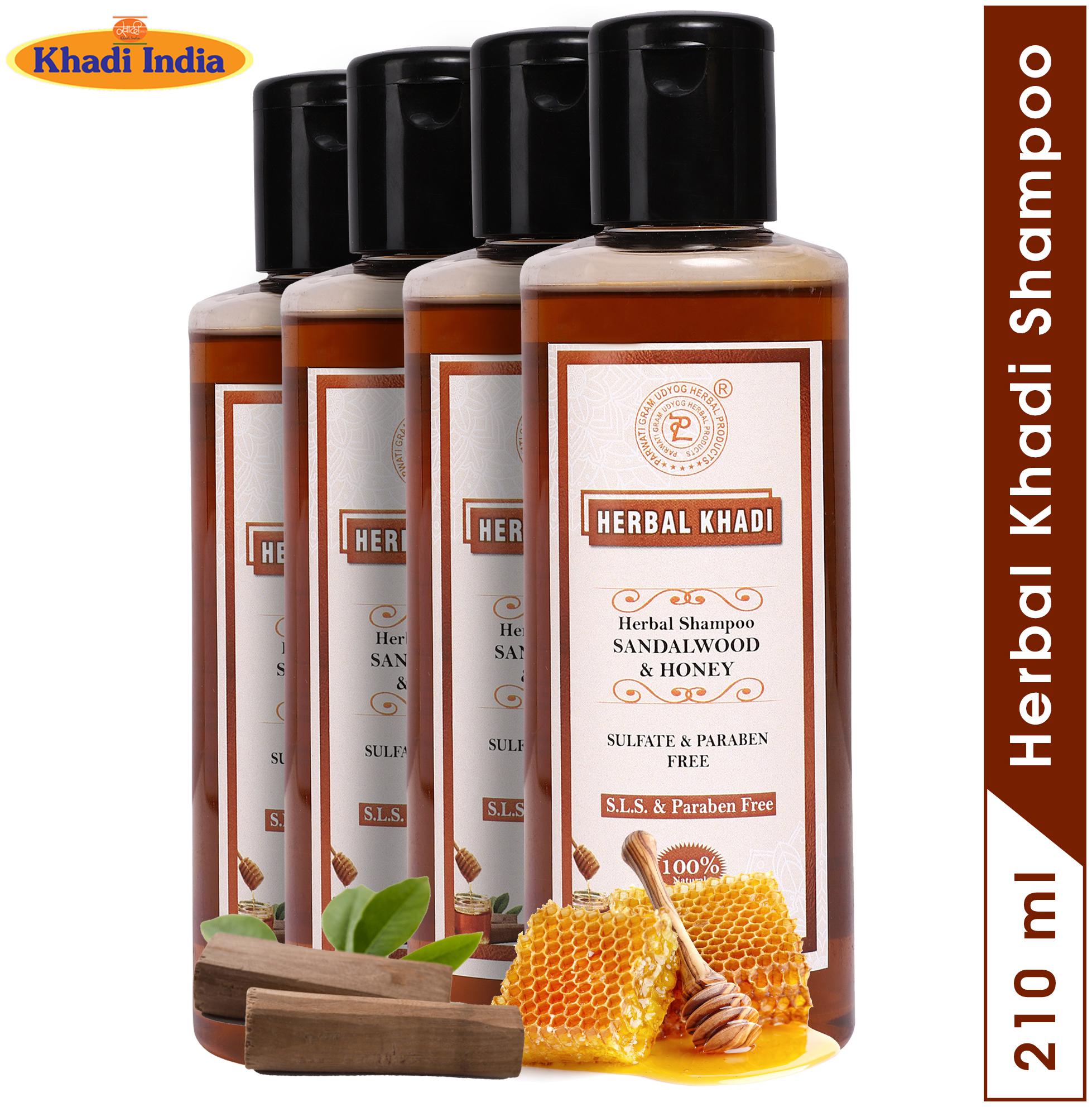 

Herbal Khadi Sandalwood Honey Herbal Natural Shampoo For Sensitive Scalp Anti Fungal Hair Growth Booster Hair Fall Control 210ml(Pack of 4)