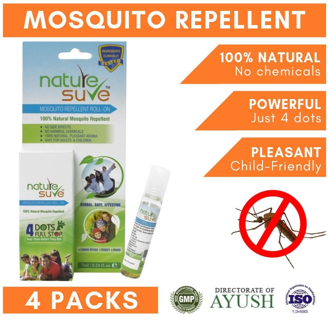 

Herbal Mosquito Repellent Roll On (Pack of 4)- Natural Safe Effective with Lemon Grass and Nilgiri Oil