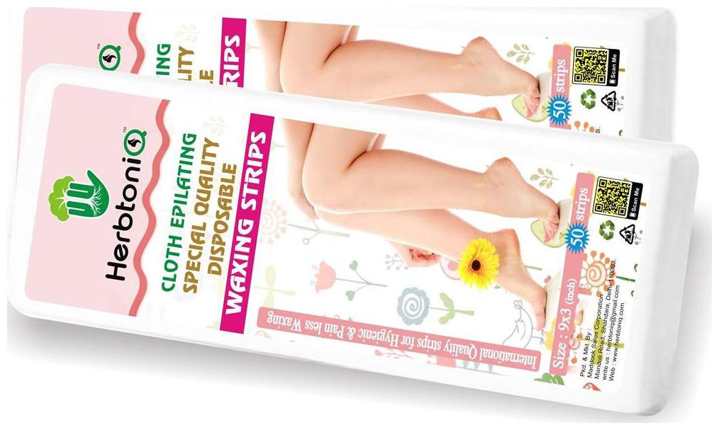 

HerbtoniQ Professional Hair Removal Cloth Epilating Non-woven Wax Strips 100 pc (White Size 9x3 inch) With Heavy Duty Wooden Waxing Knife