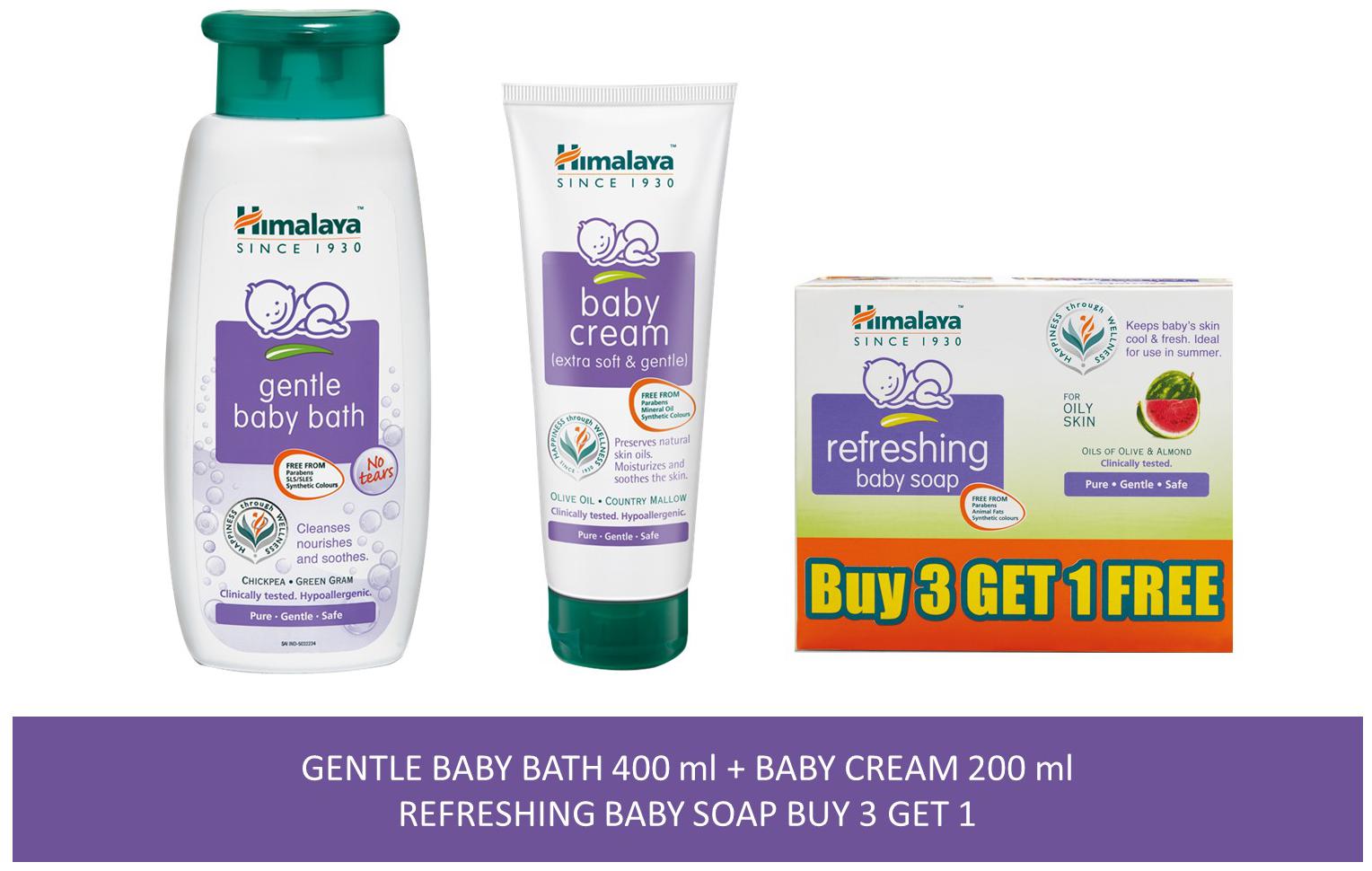 

Himalaya Baby Combo Pack (Buy 3 Get 1 Baby Soap Free 1 Baby Cream and 1 Baby Bath) (Pack of 5)