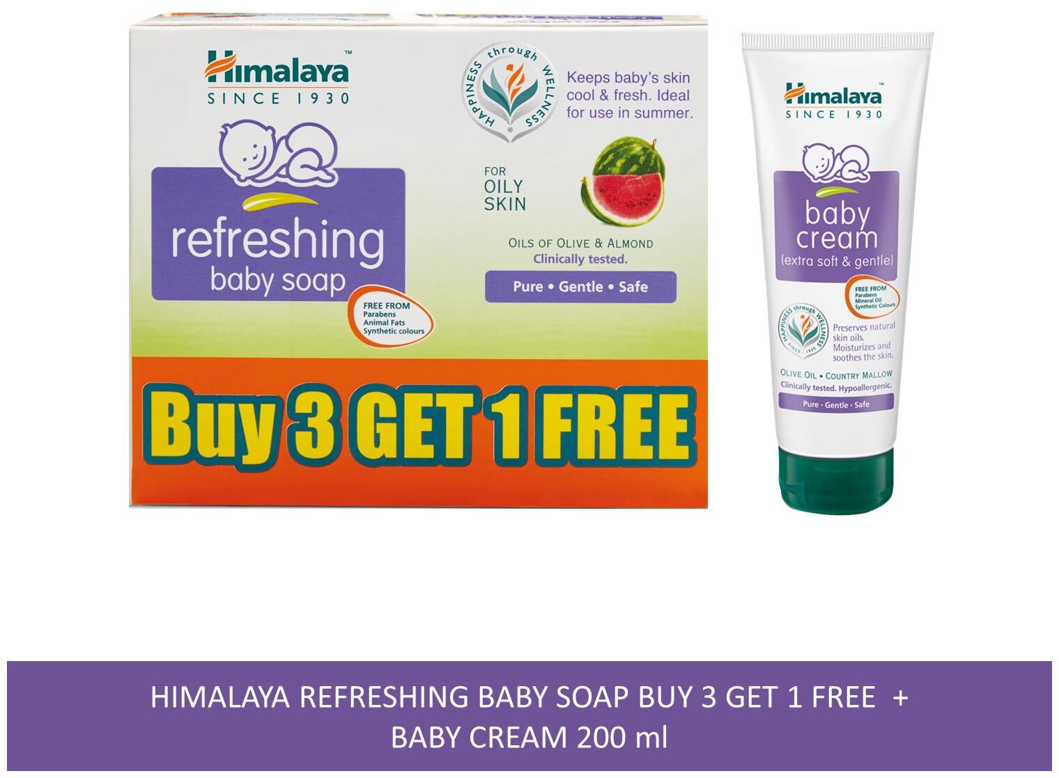 

Himalaya Baby Combo Pack (Buy 3 Get 1 Baby Soap Free and 1 Baby Cream) (Pack of 4)
