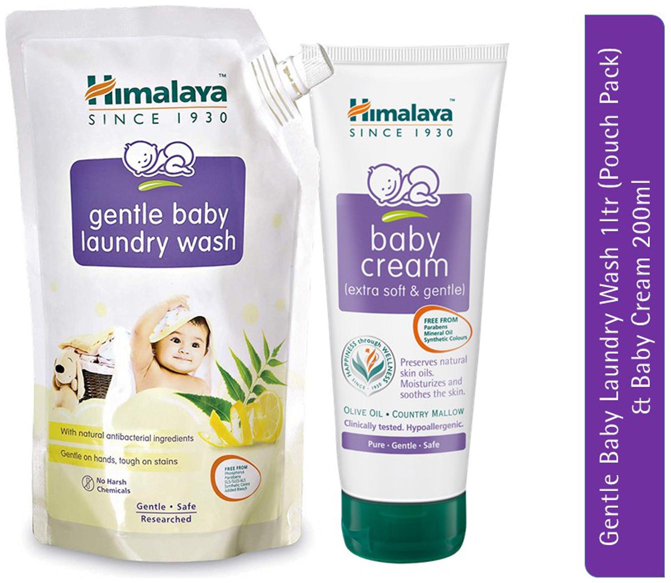 

Himalaya Baby Gentle Laundry Wash (1L Pouch Pack) Himalaya Baby Cream (200ml) (Pack of 2)
