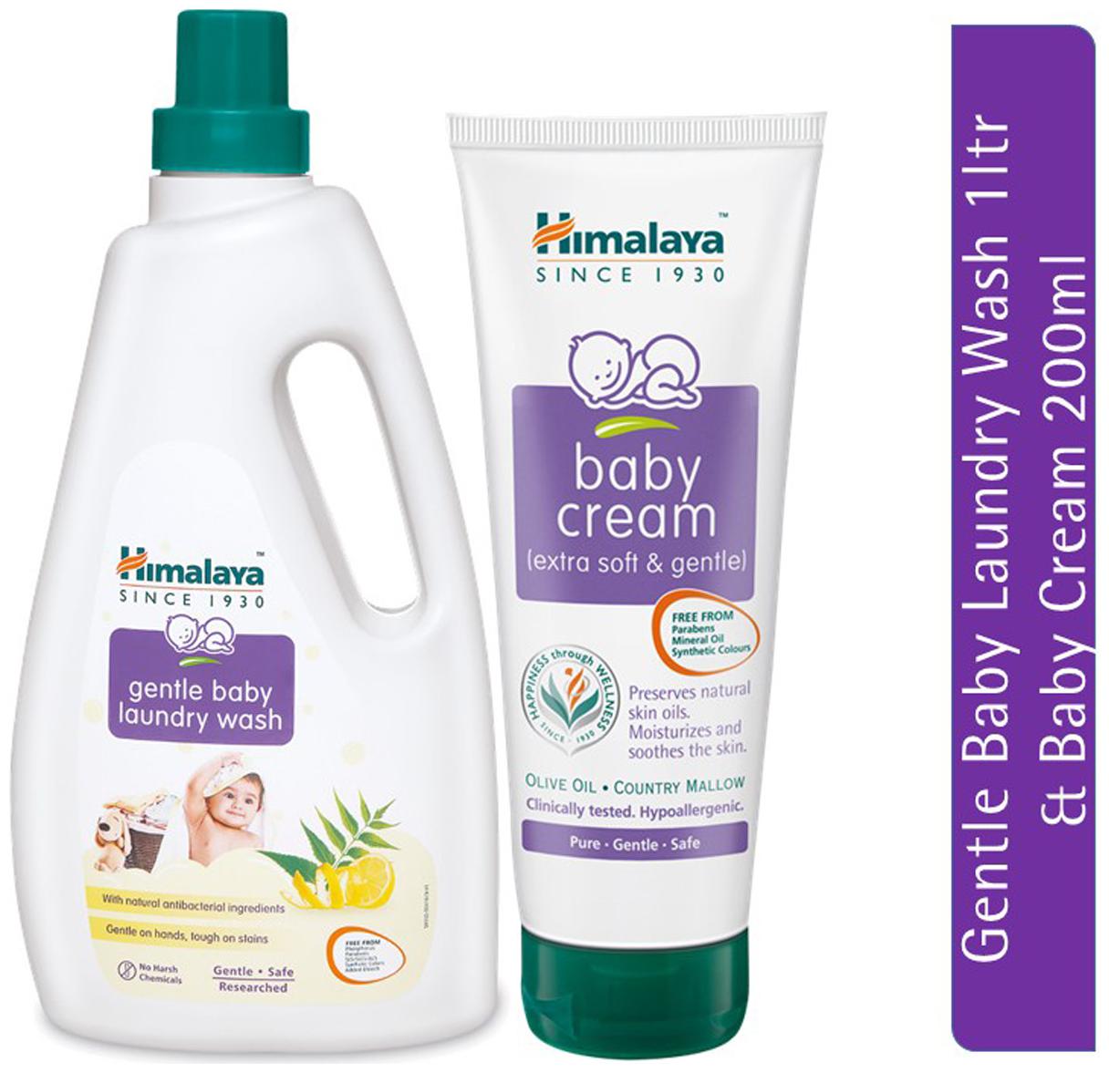 

Himalaya Baby Gentle Laundry Wash (1L Bottle) Himalaya Baby Cream (200ml)- Pack of 2
