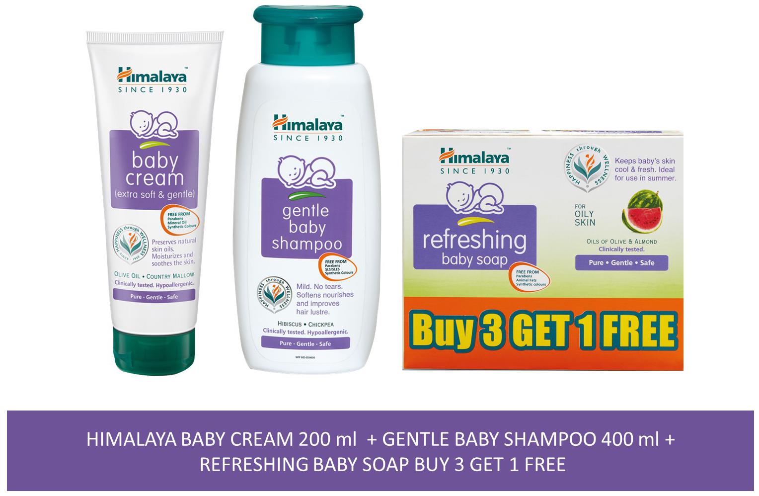 

Himalaya Baby Combo Pack (Buy 3 Get 1 Baby Soap Free 1 Baby Cream and 1 Baby Shampoo) (Pack of 5)