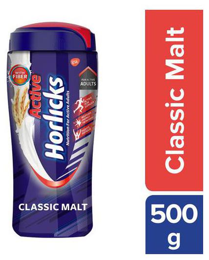 

Horlicks Active For Adults - With Fiber Classic Malt Flavour 500 g