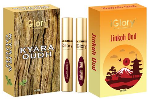 

iGlory non alcoholic roll on attar perfume combo for Men Women (Kyara Oudh Jinkoh Ood) 10 ml each Pack of 2