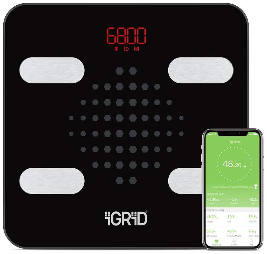 

iGRiD Smart Body Fat Scale Digital Bathroom Scale for Body Weight BMI and Weight Loss Sync 13 Key Body Compositions and Other Fitness Apps with FEELFIT app (Pack Of 1)