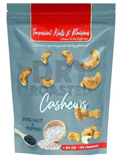 

Imperial Nuts Raisins Dry roasted pink salt and pepper cashew nuts 200g (Pack Of 1)