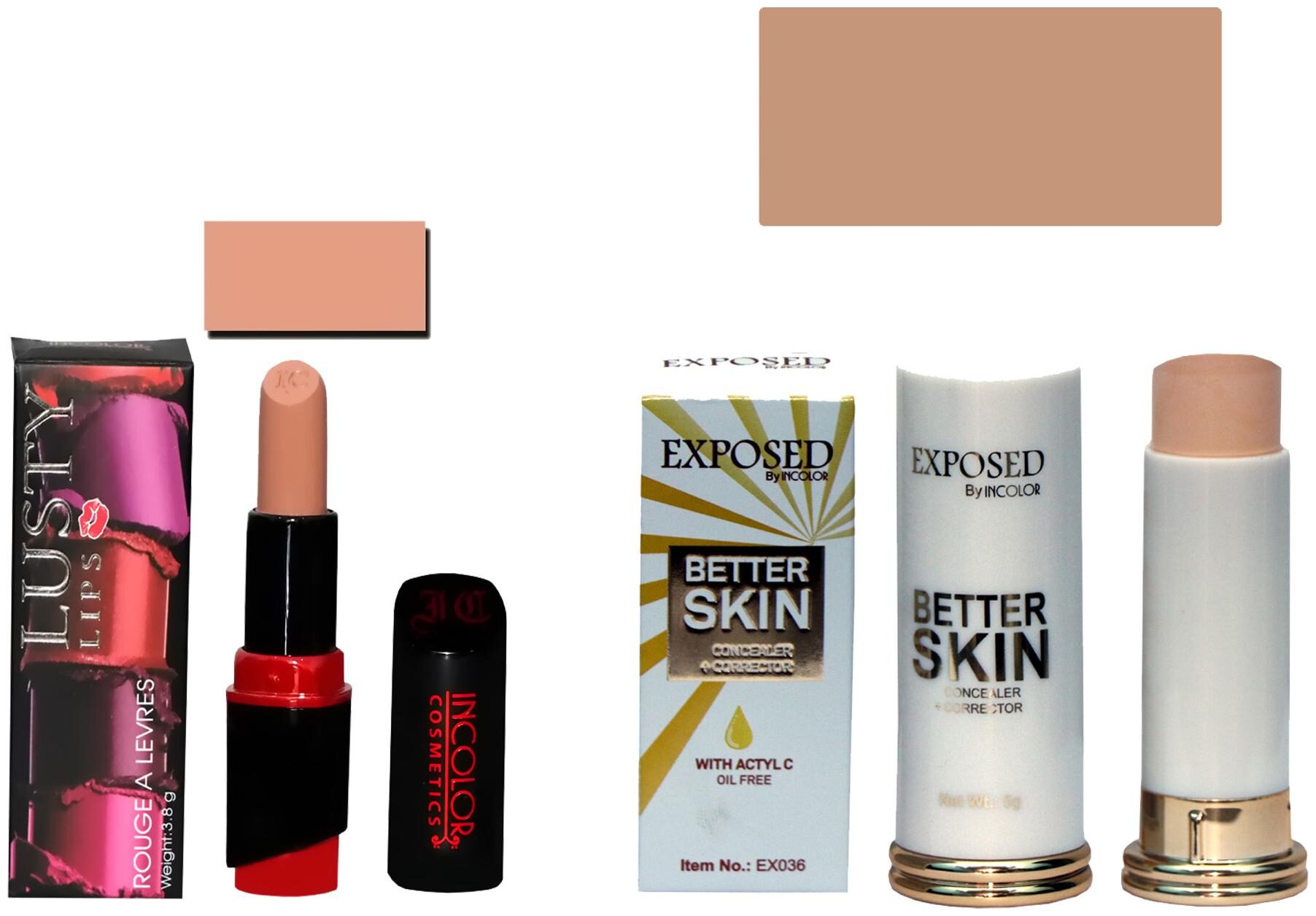 

Incolor Soft Creme Lusty Lips Lipstick And Concealer Corrector Stick Nude Pack of 2 (3 8 g Lipstick 5 g Concealer)