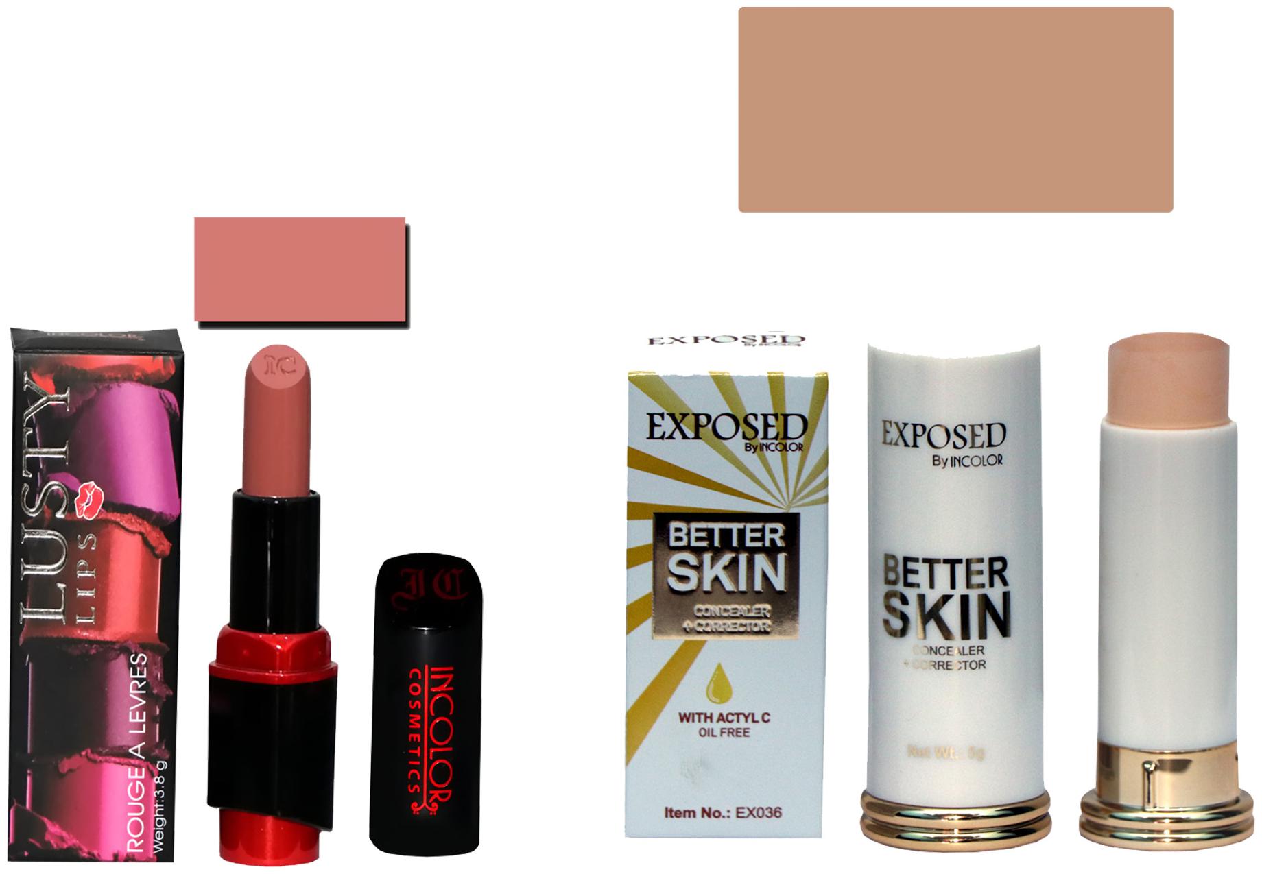 

Incolor Soft Creme Lusty Lips Lipstick And Concealer Corrector Stick coral Pack of 2 (3 8 g Lipstick 5 g Concealer)