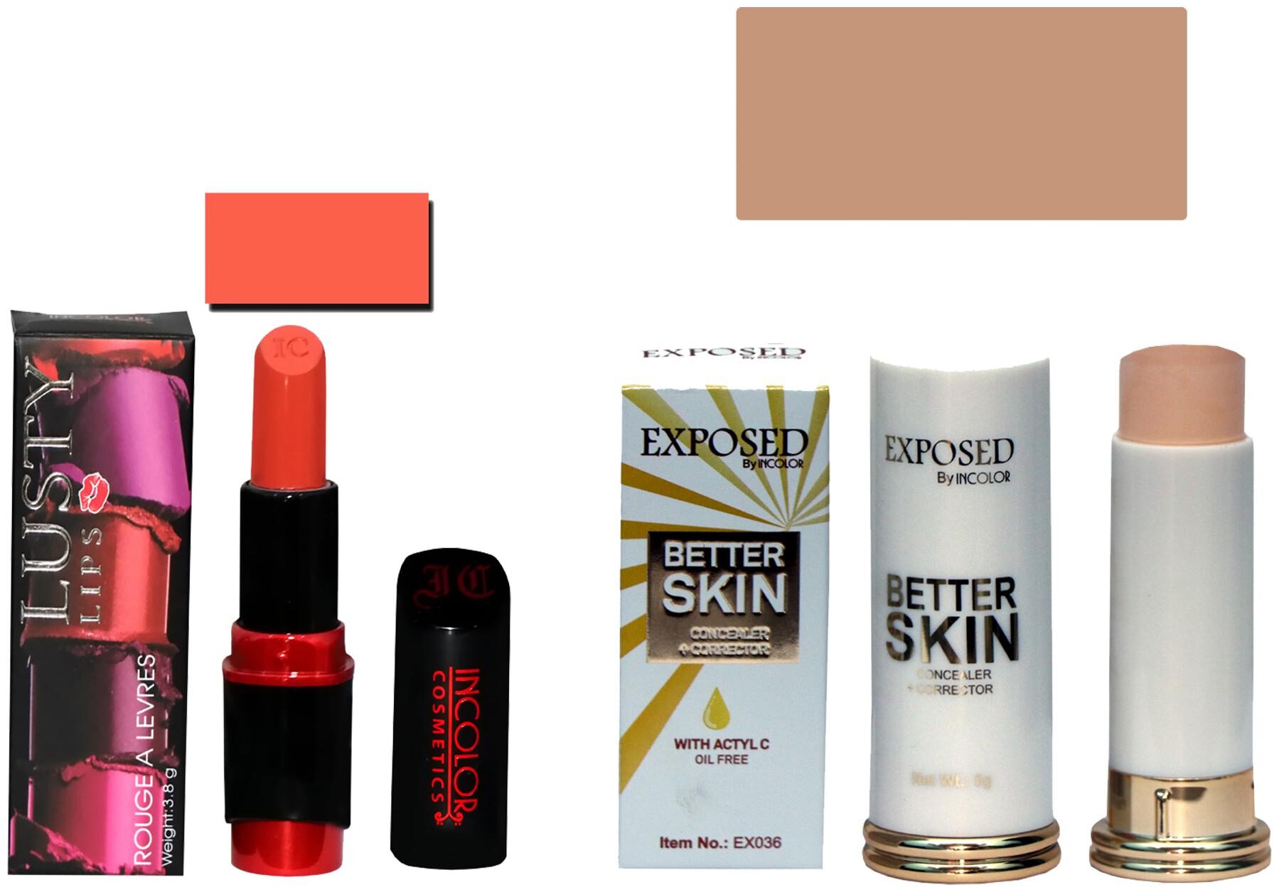 

Incolor Soft Creme Lusty Lips Lipstick And Concealer Corrector Stick Orange Pack of 2 (3 8 g Lipstick 5 g Concealer)