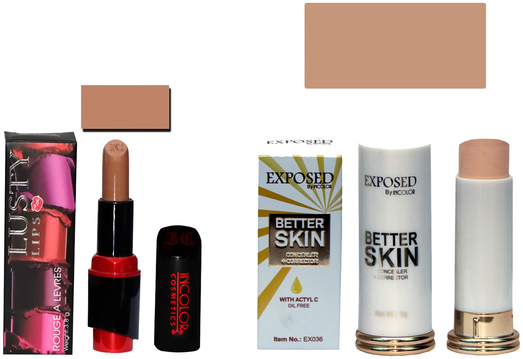 

Incolor Soft Creme Lusty Lips Lipstick And Concealer Corrector Stick Nude Pack of 2 (3 8 g Lipstick 5 g Concealer)