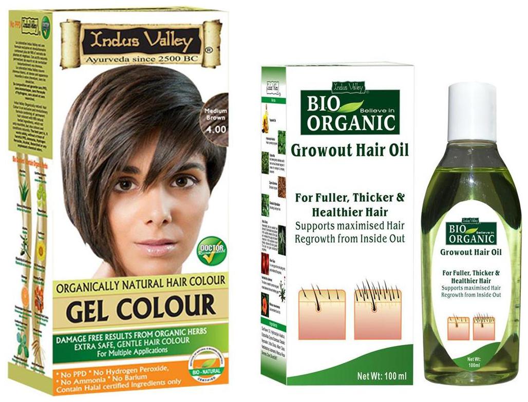 

Indus Valley 100 Organic Gel Medium Brown With Growout Hair Oil (For Rebirth Hair) Combo Pack Set of 2