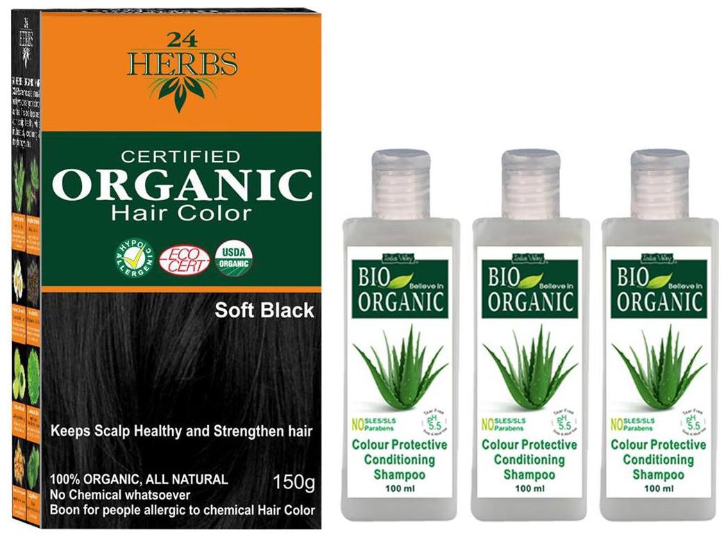 

Indus Valley 24 Herbs Professional Soft Black Ammonia Free Hair Colour With Paraben Free 3 Cp Shampoo (300 ml )