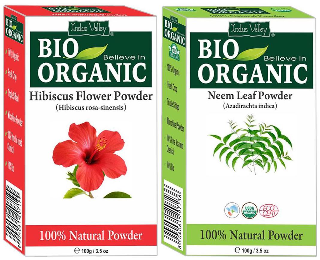 

Indus Valley Bio Hibiscus Powder And Neem Powder For Thicker Shine Hair Set of 2