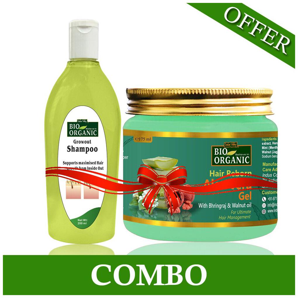 

Indus Valley BIORGANIC Growout Shampoo 200ml With Hair Reborn Aloe Vera Gel For Hair Growth 175 ml (Pack Of 2)
