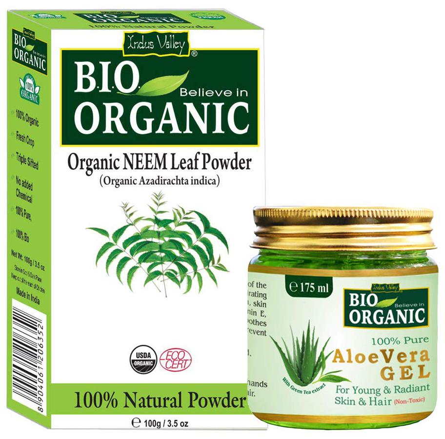 

Indus Valley Natural Aloe Vera Gel And Neem Powder For Pimple Remover Set of 2
